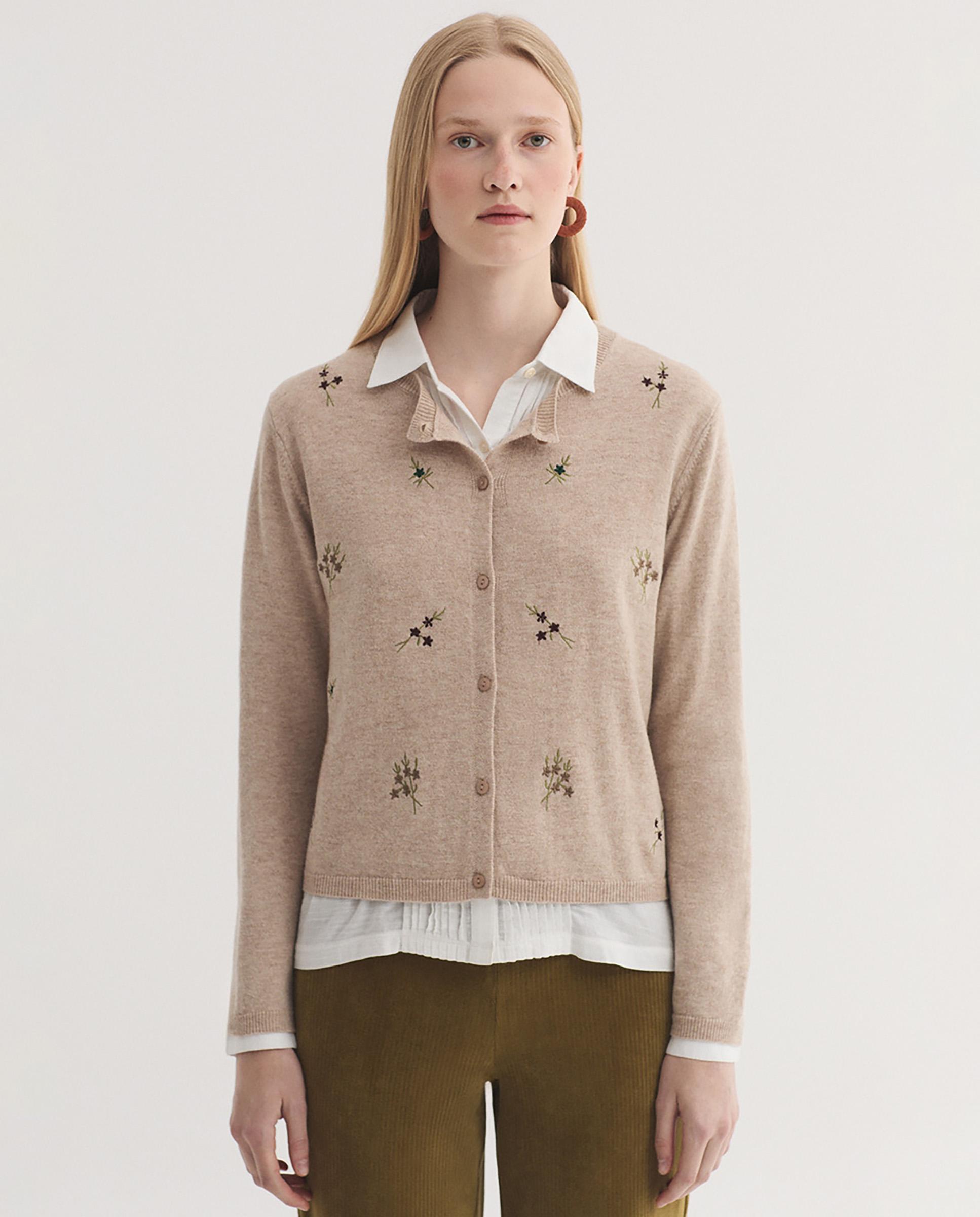 Jersey de punto de mujer con bordados de flores - Nice Things - Beige Beige-1