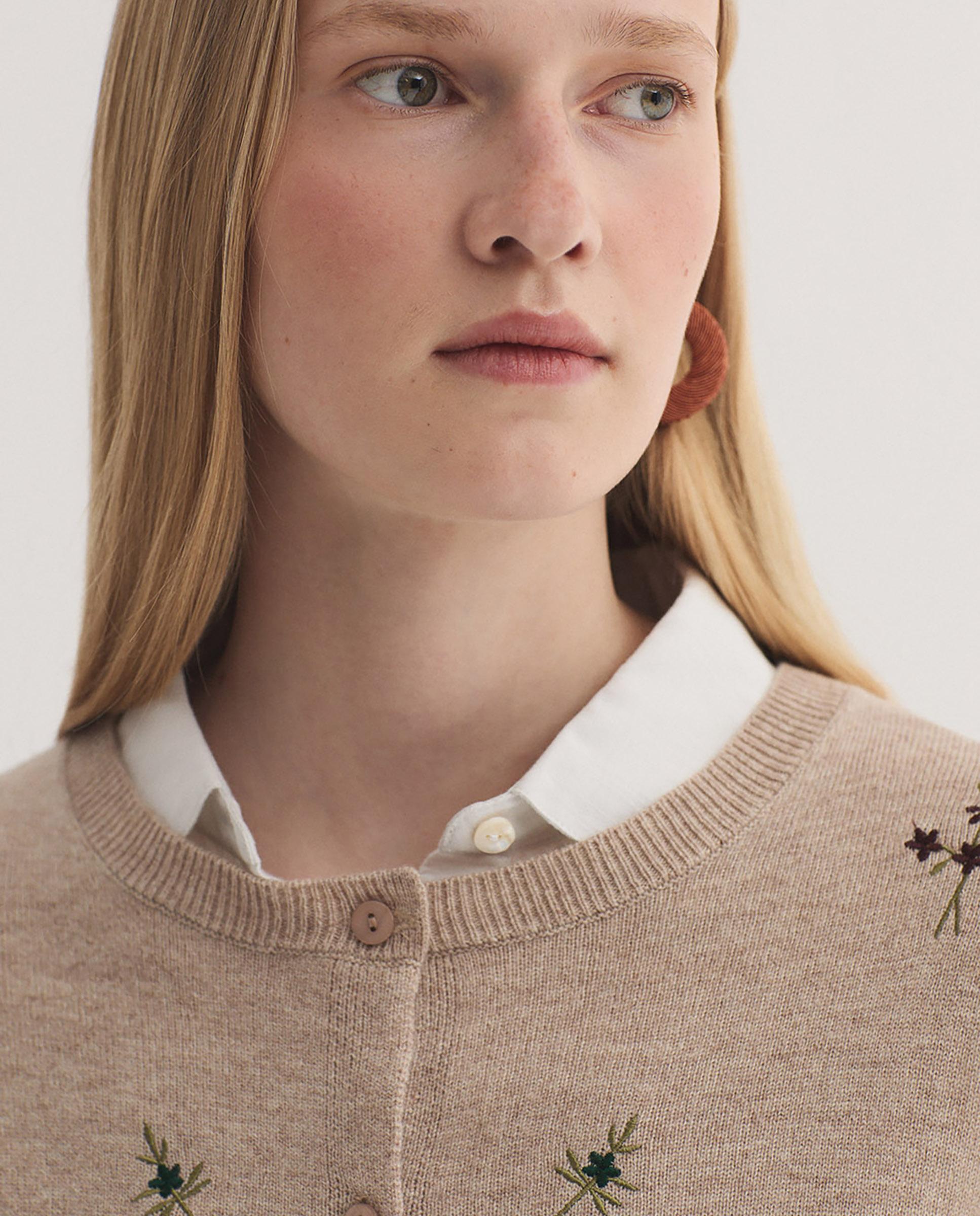 Jersey de punto de mujer con bordados de flores - Nice Things - Beige Beige-2