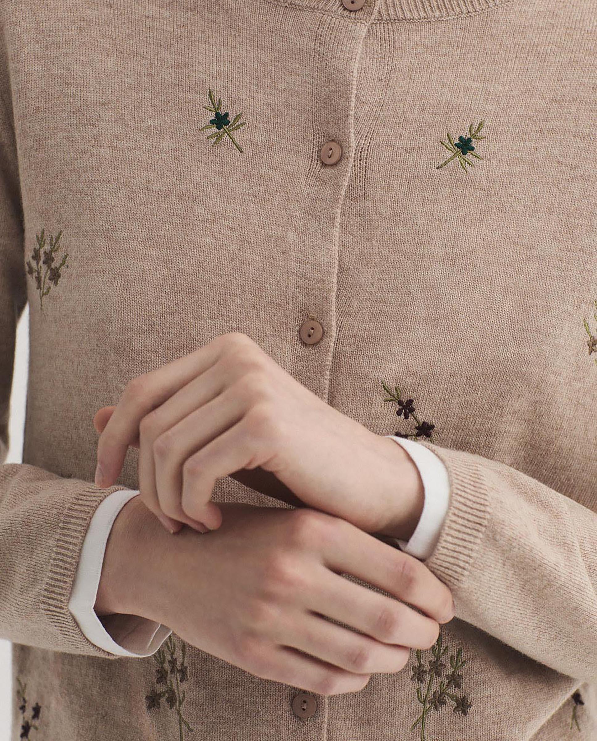 Jersey de punto de mujer con bordados de flores - Nice Things - Beige Beige-3