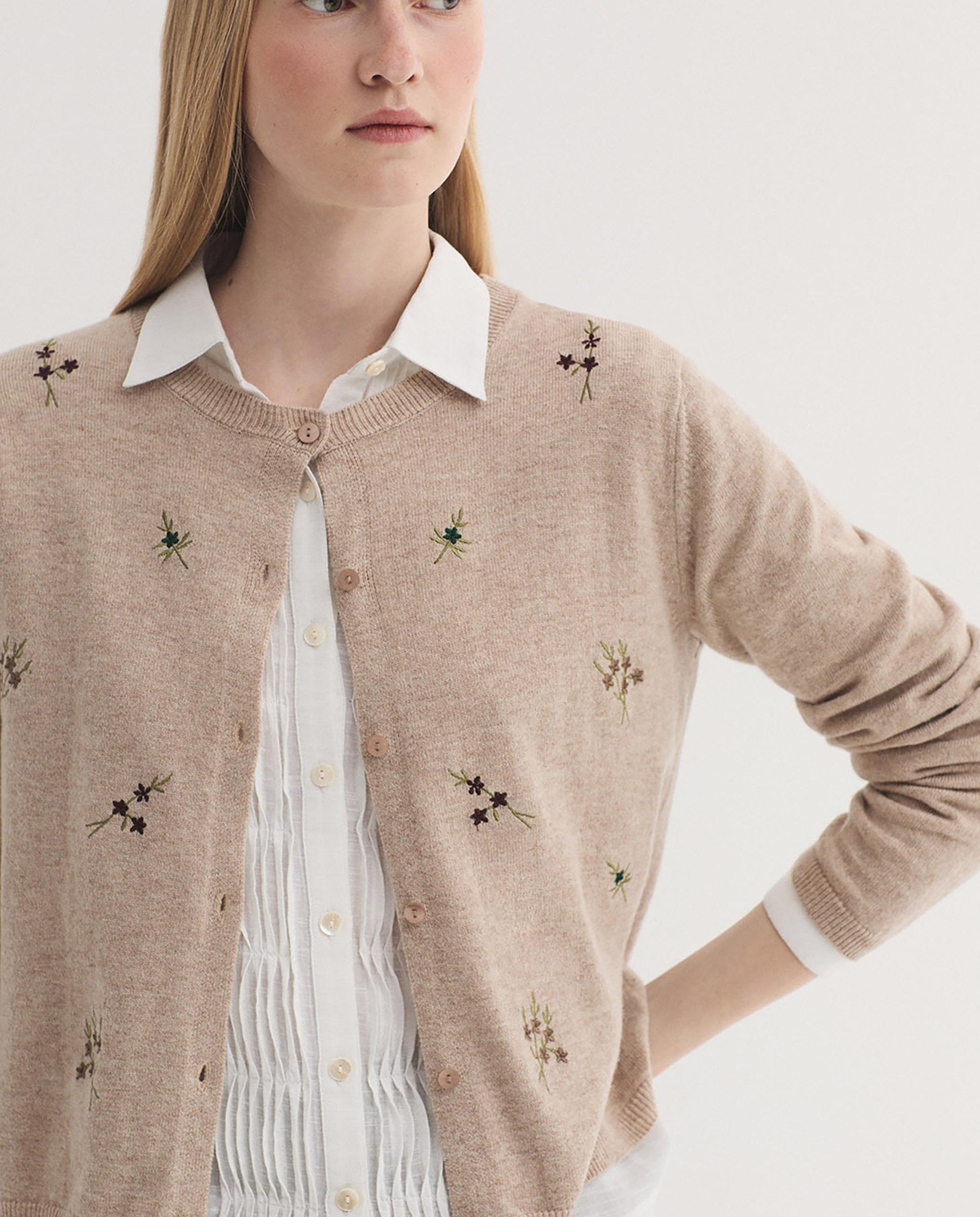 Jersey de punto de mujer con bordados de flores - Nice Things - Beige Beige-5