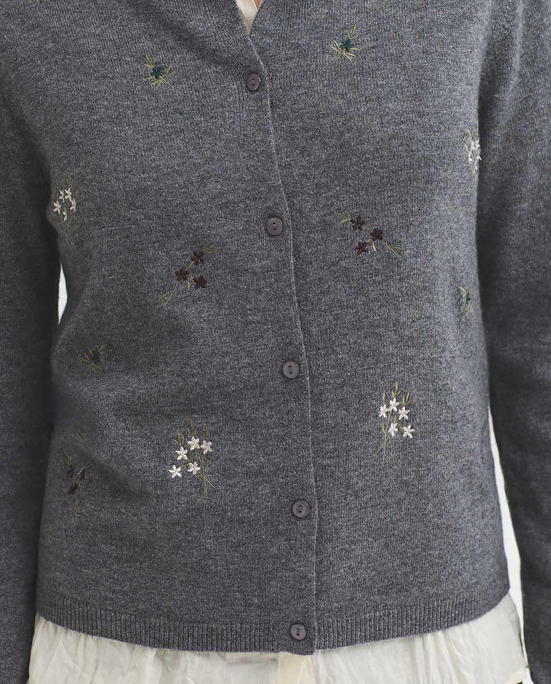 Cárdigan de mujer de punto con bordados de flores - Nice Things - Gris Gris-3