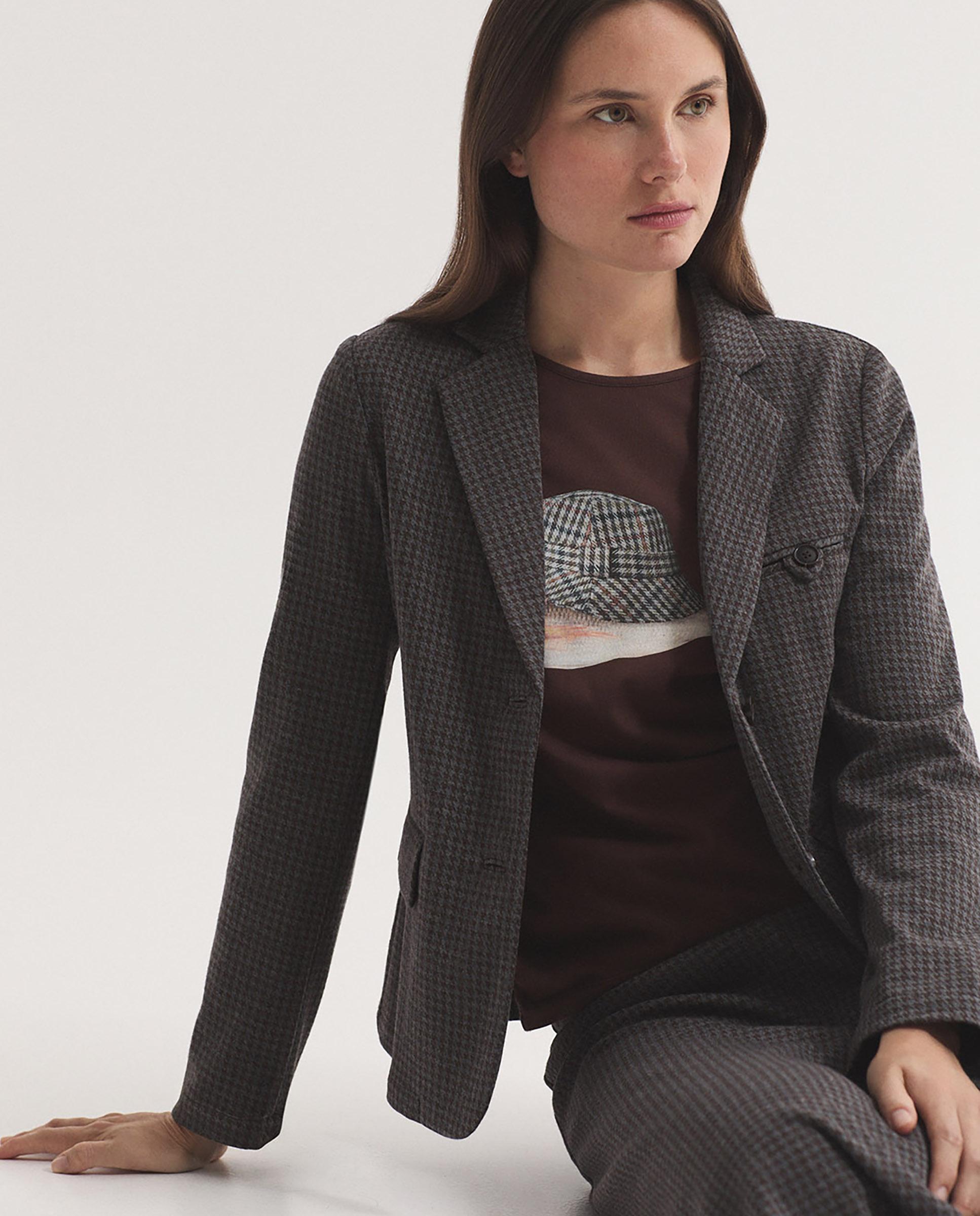 Blazer de mujer con pata de gallo y cuello solapa - Nice Things - Gris Gris-5