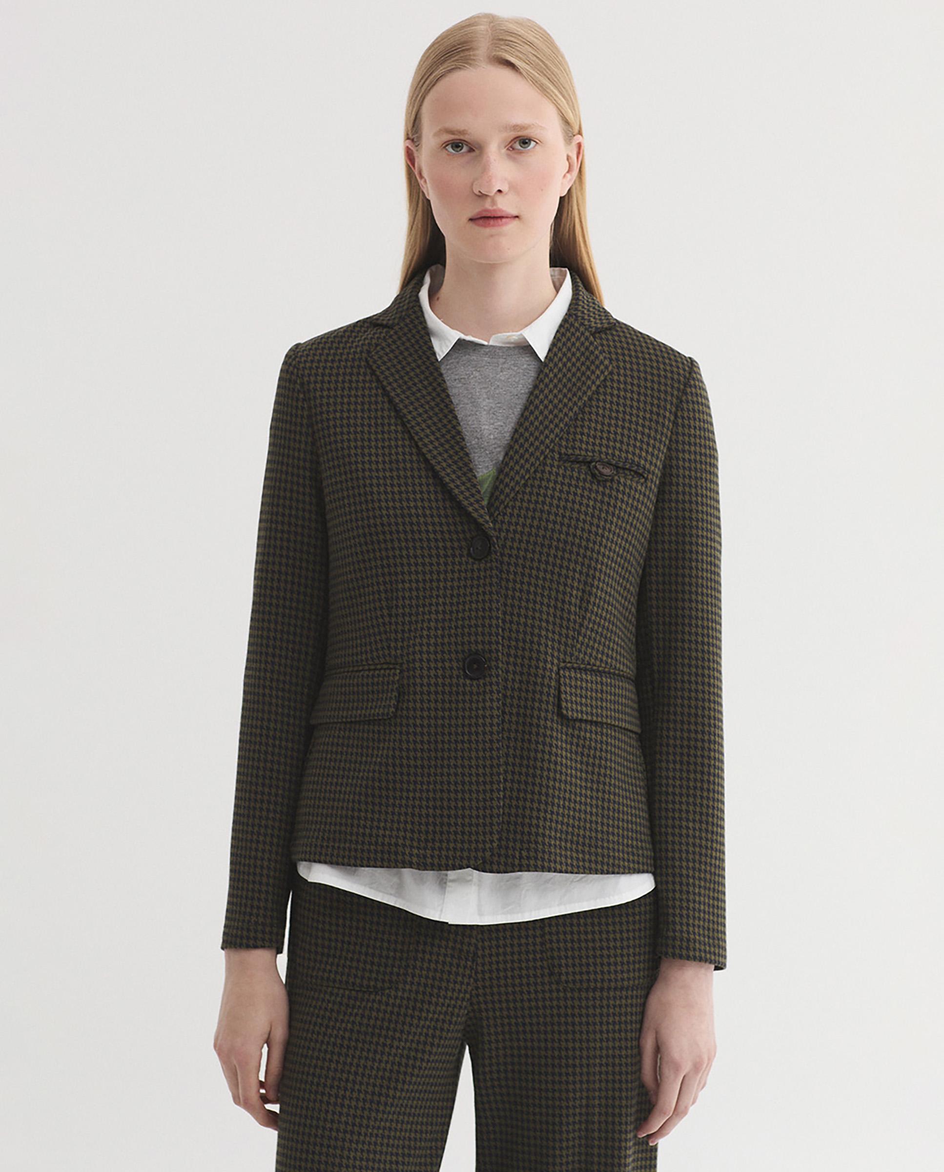 Blazer de mujer con pata de gallo y cuello solapa - Nice Things - Verde Verde-1