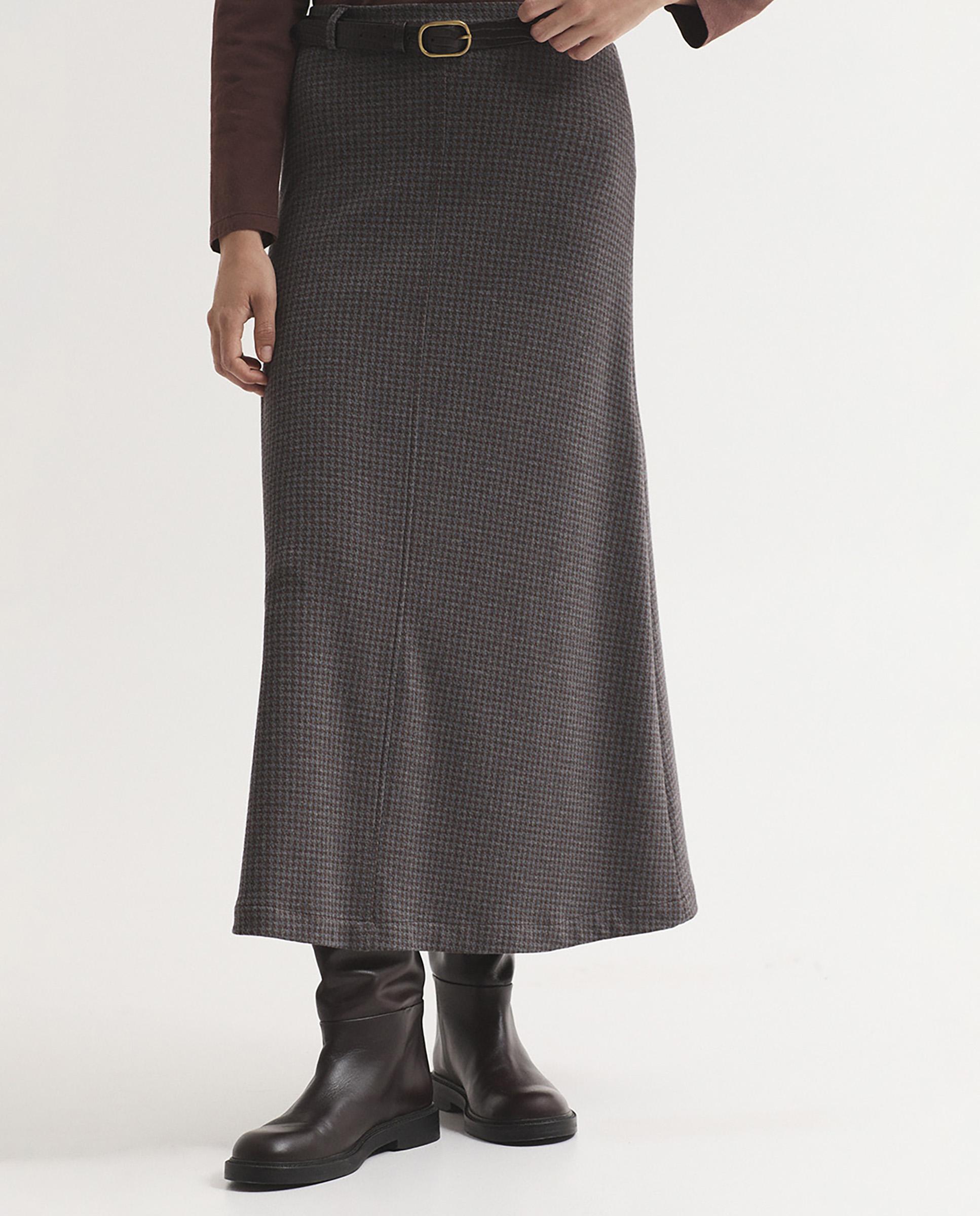 Falda larga con jacquard pata de gallo - Nice Things - Gris Gris-1
