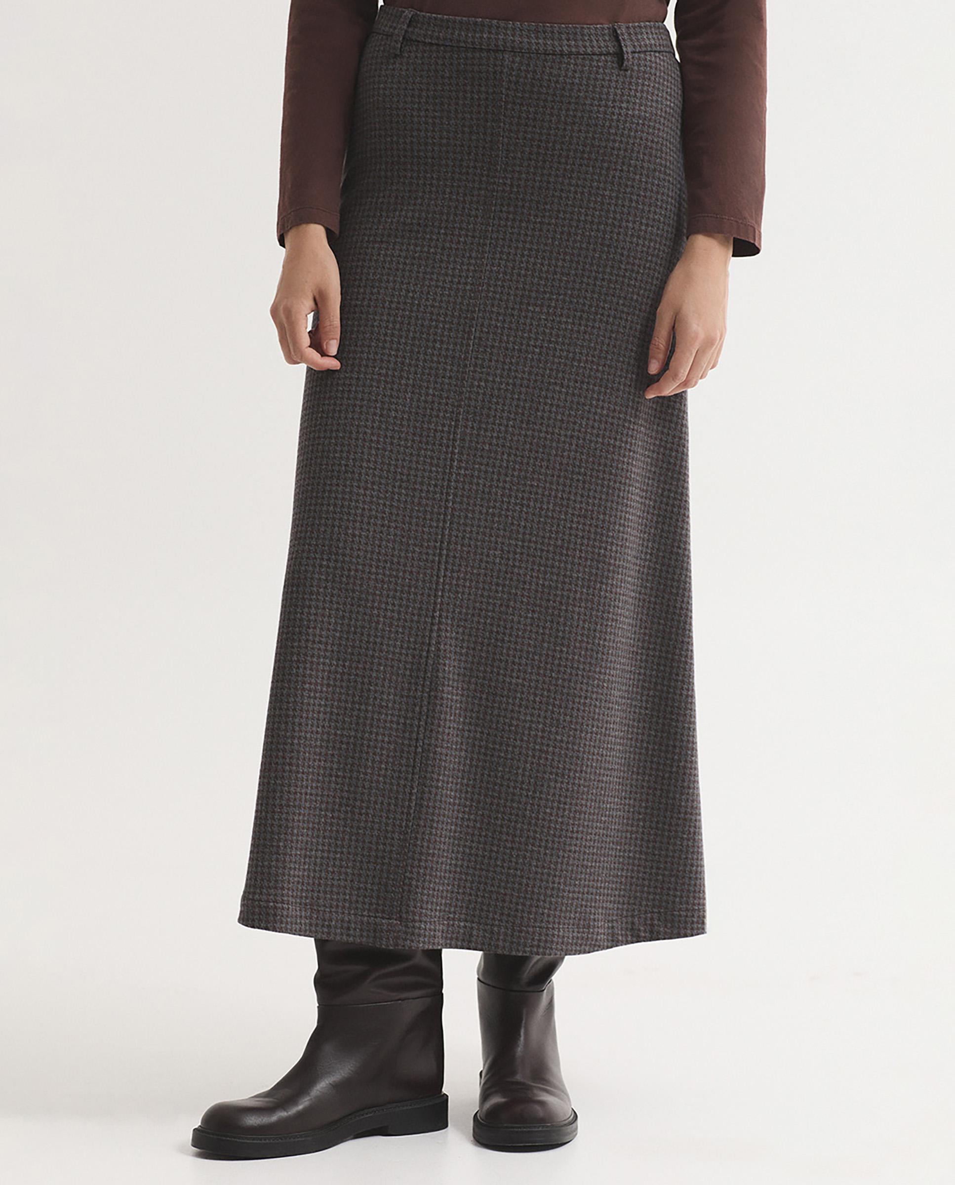 Falda larga con jacquard pata de gallo - Nice Things - Gris Gris-4