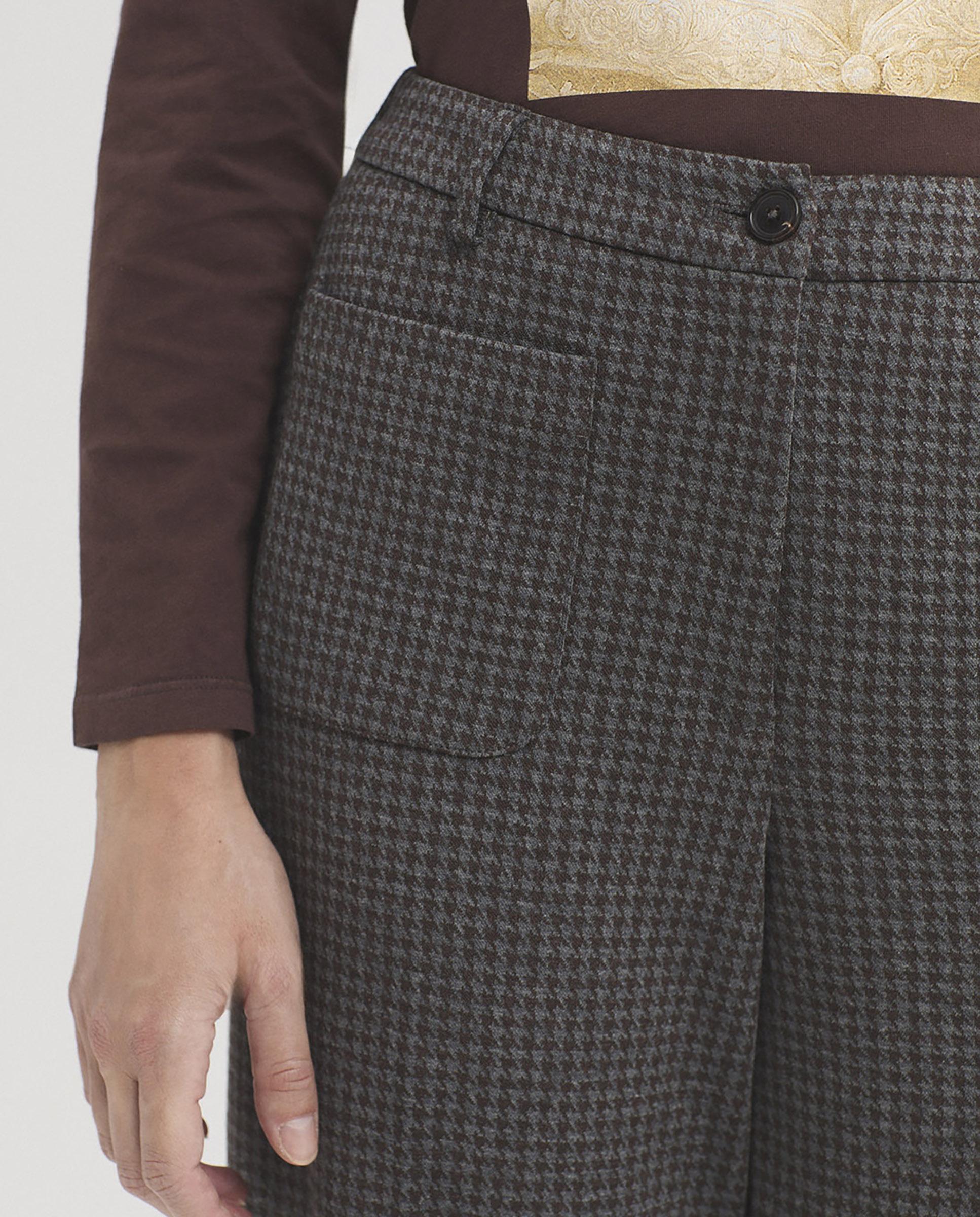 Pantalones rectos de mujer con jacquard pata de gallo y cinturilla con trabillas - Nice Things - Gris Gris-2