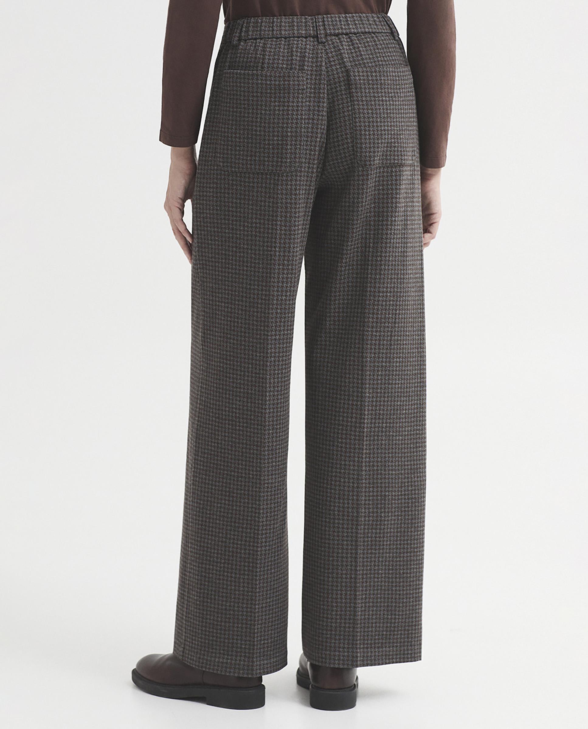 Pantalones rectos de mujer con jacquard pata de gallo y cinturilla con trabillas - Nice Things - Gris Gris-3