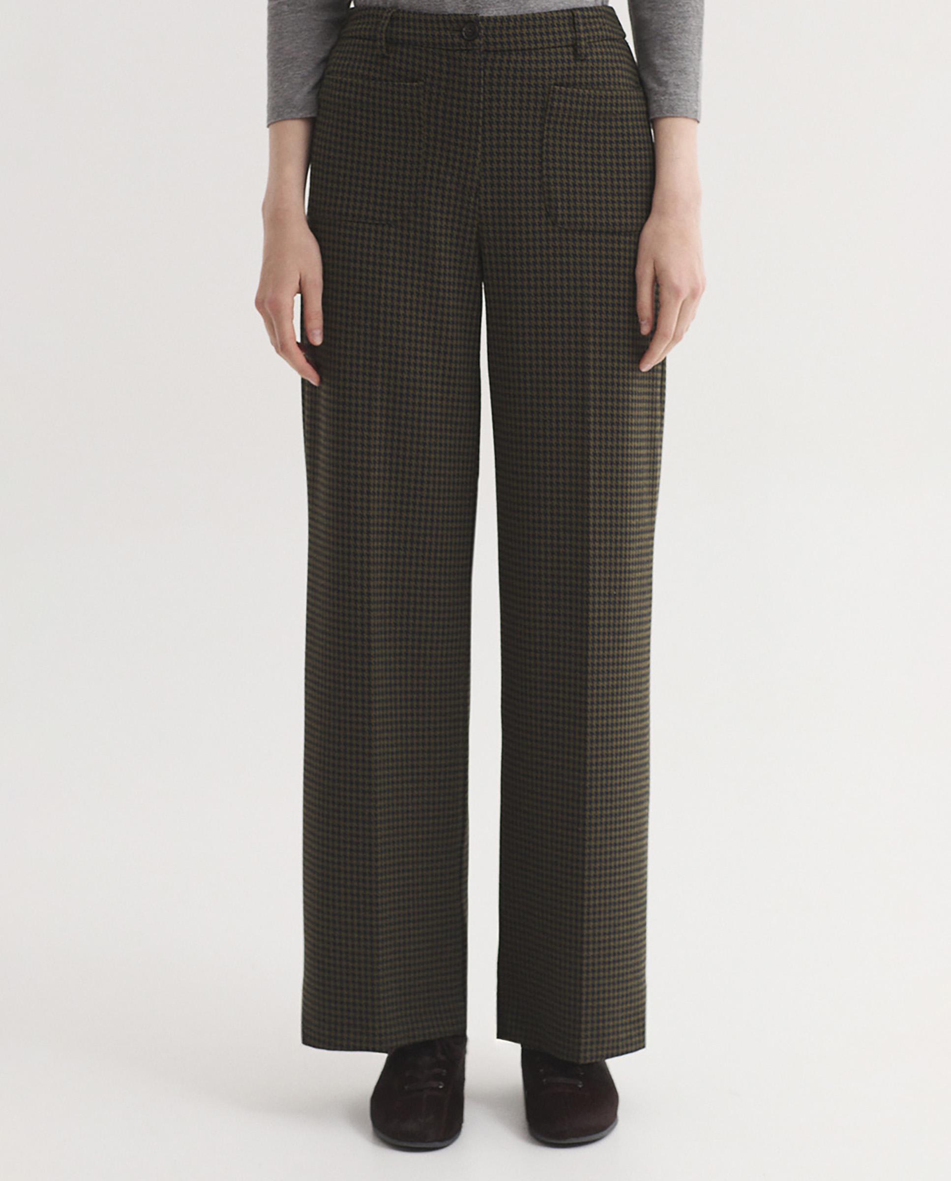Pantalones rectos de mujer jacquard pata de gallo - Nice Things - Kaki Kaki-1
