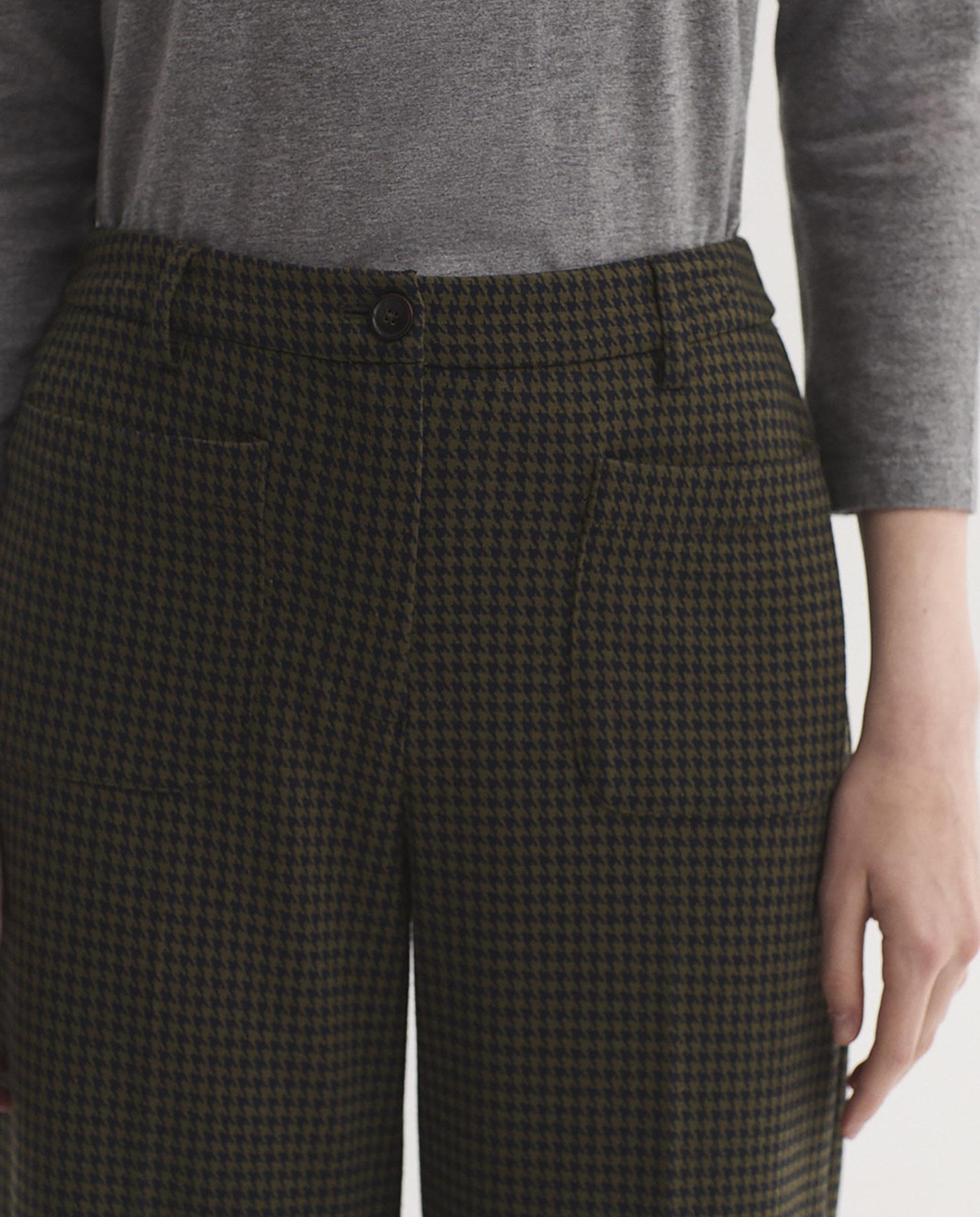 Pantalones rectos de mujer jacquard pata de gallo - Nice Things - Kaki Kaki-2