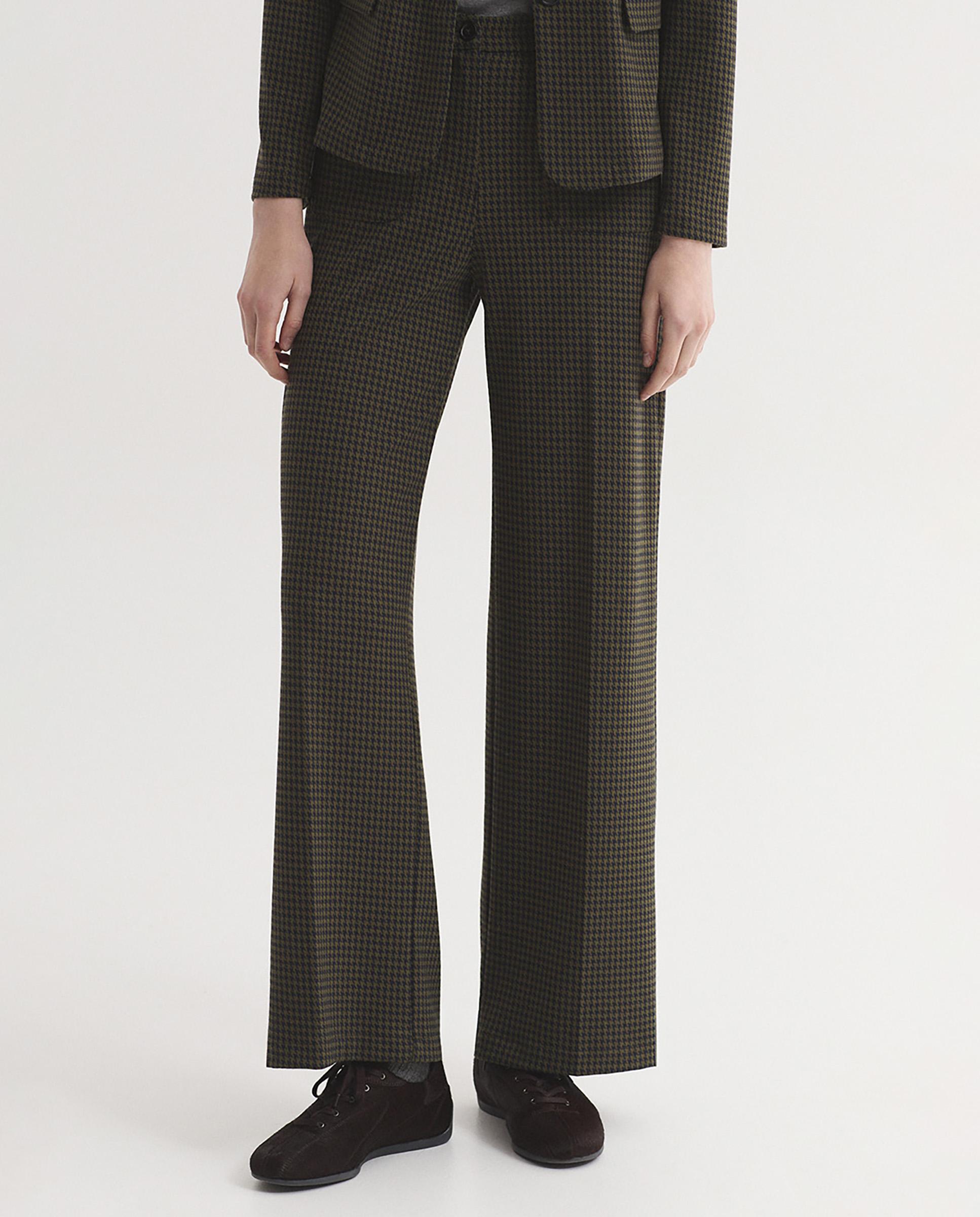 Pantalones rectos de mujer jacquard pata de gallo - Nice Things - Kaki Kaki-4