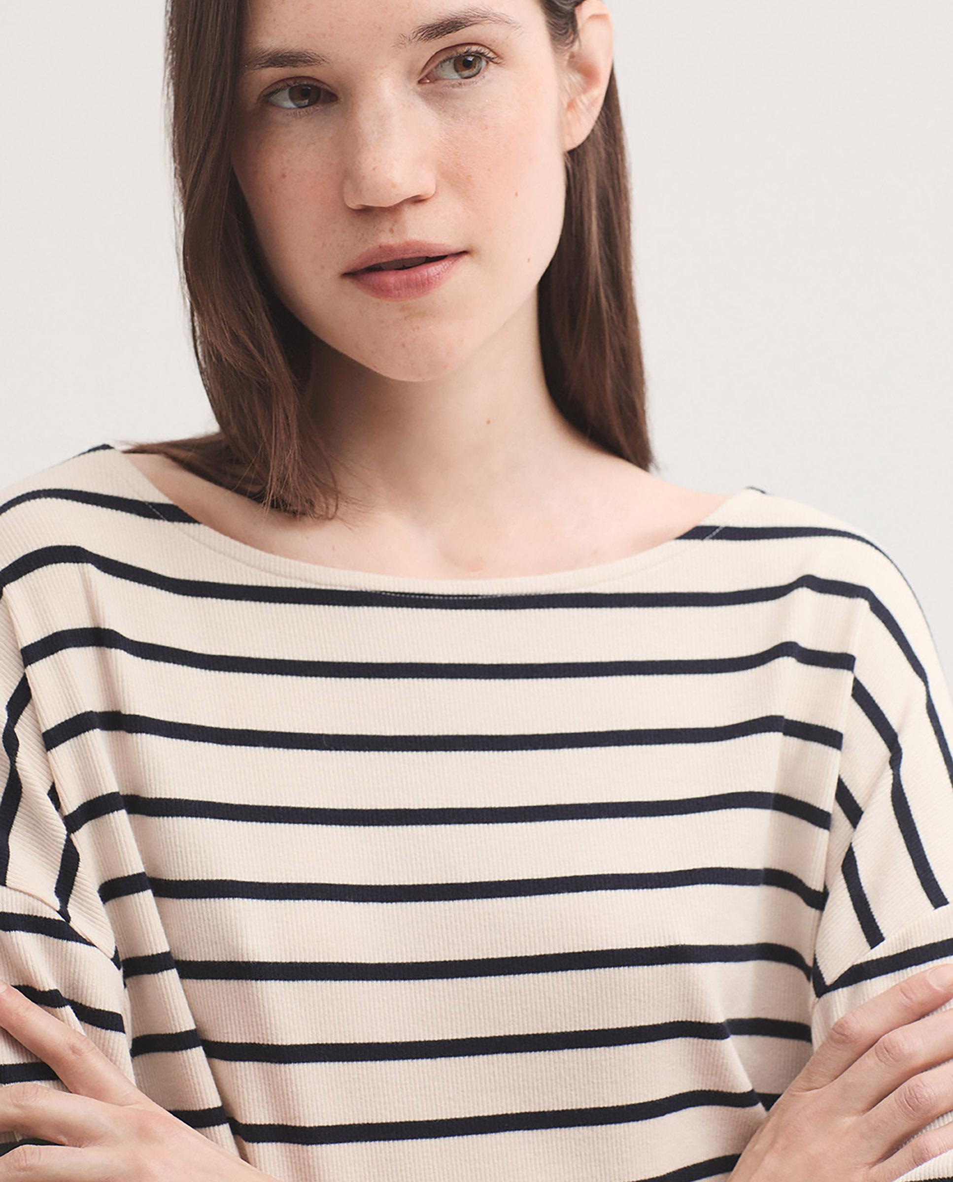 Camiseta de mujer de rayas y cuello barco - Nice Things - Crudo Crudo-2