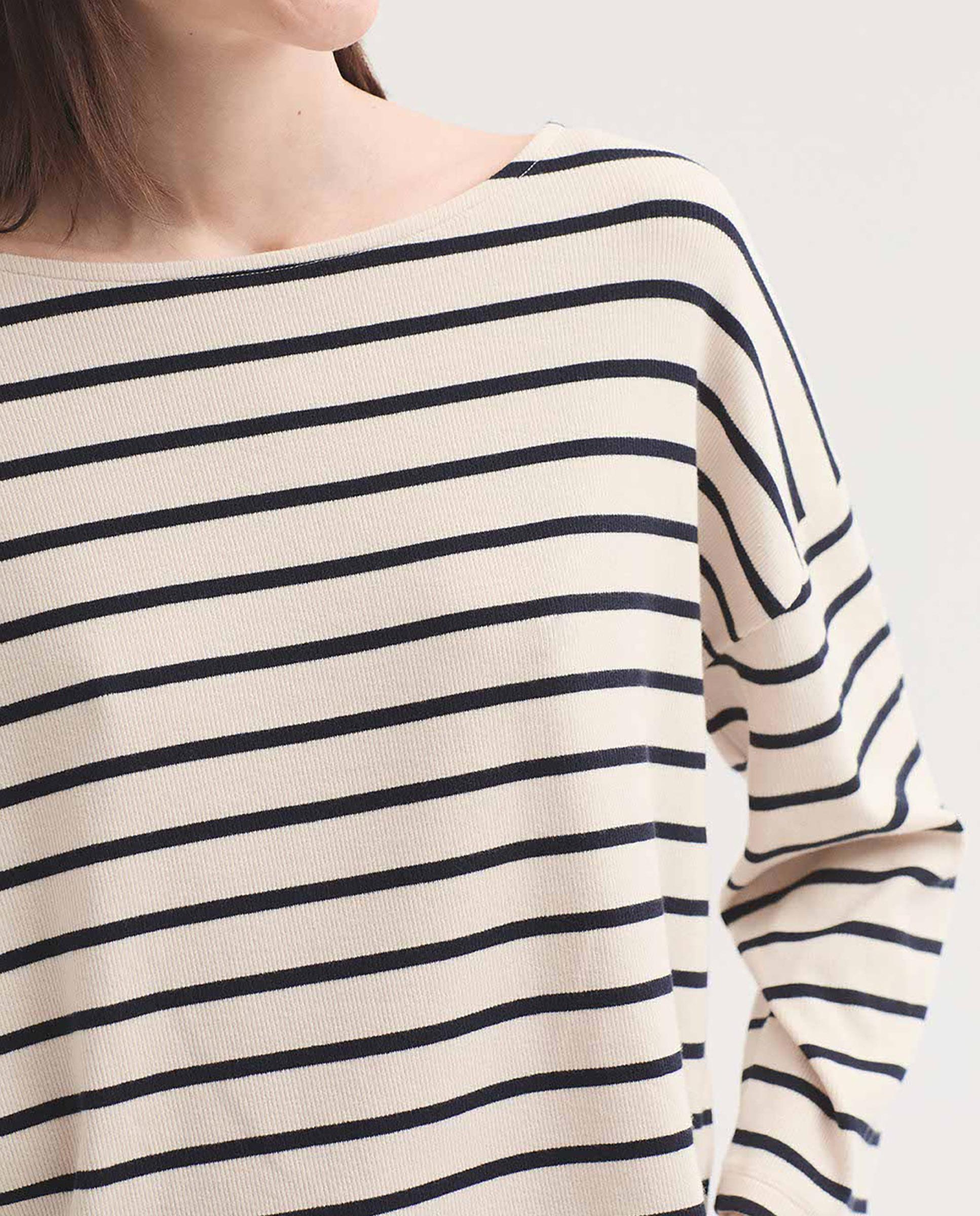 Camiseta de mujer de rayas y cuello barco - Nice Things - Crudo Crudo-3