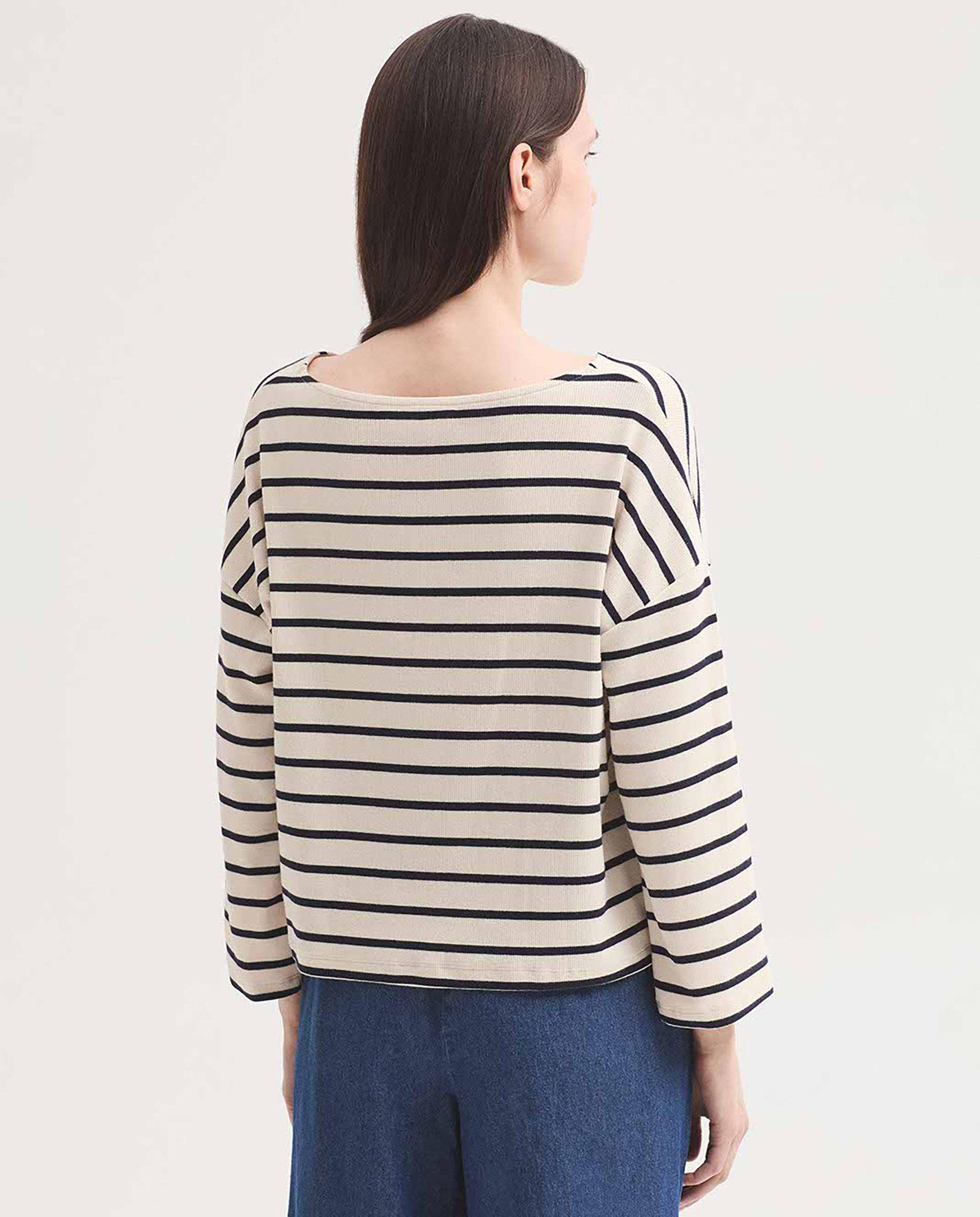 Camiseta de mujer de rayas y cuello barco - Nice Things - Crudo Crudo-4