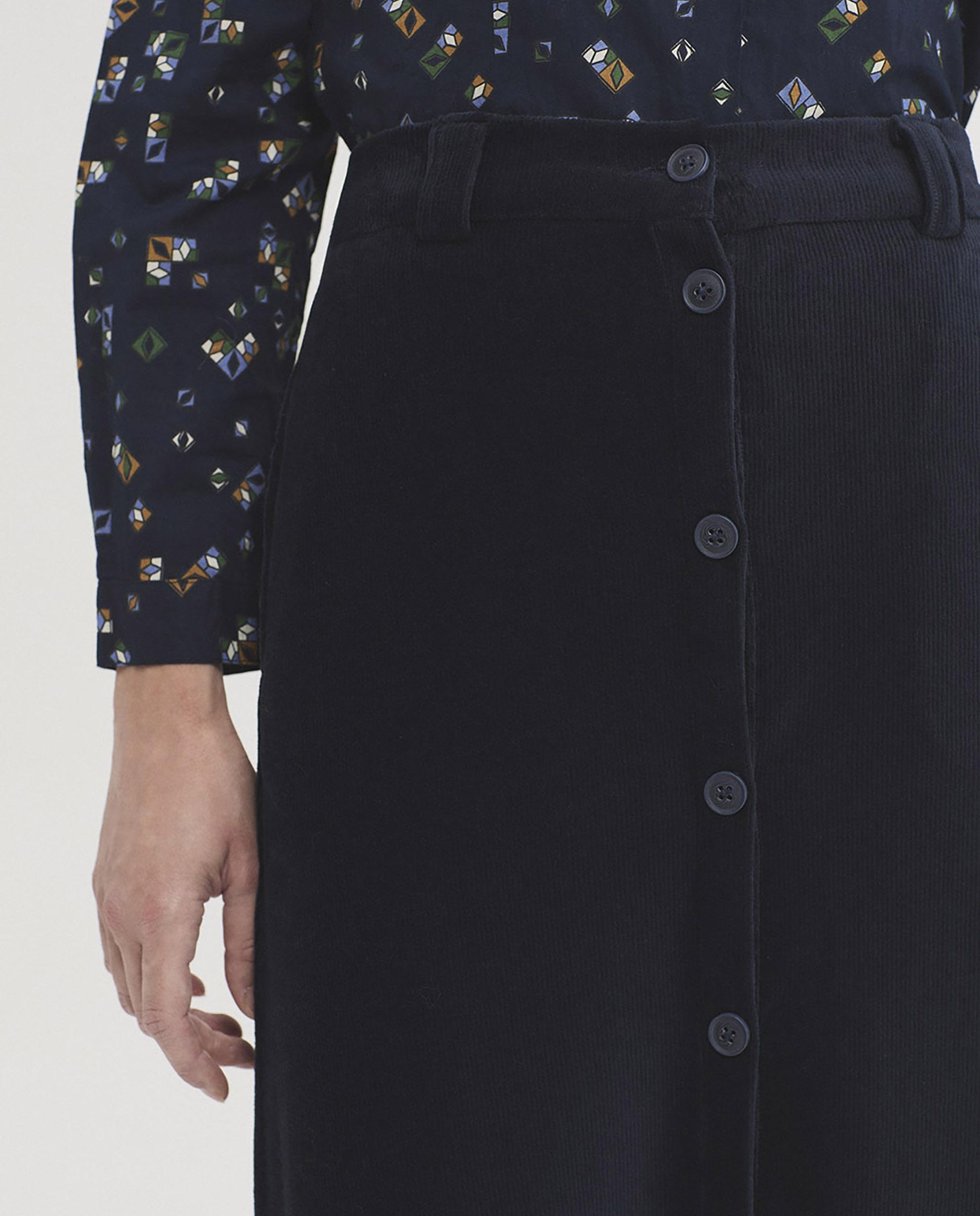 Falda midi de mujer en pana con botonadura frontal - Nice Things - Azul marino Azul marino-4