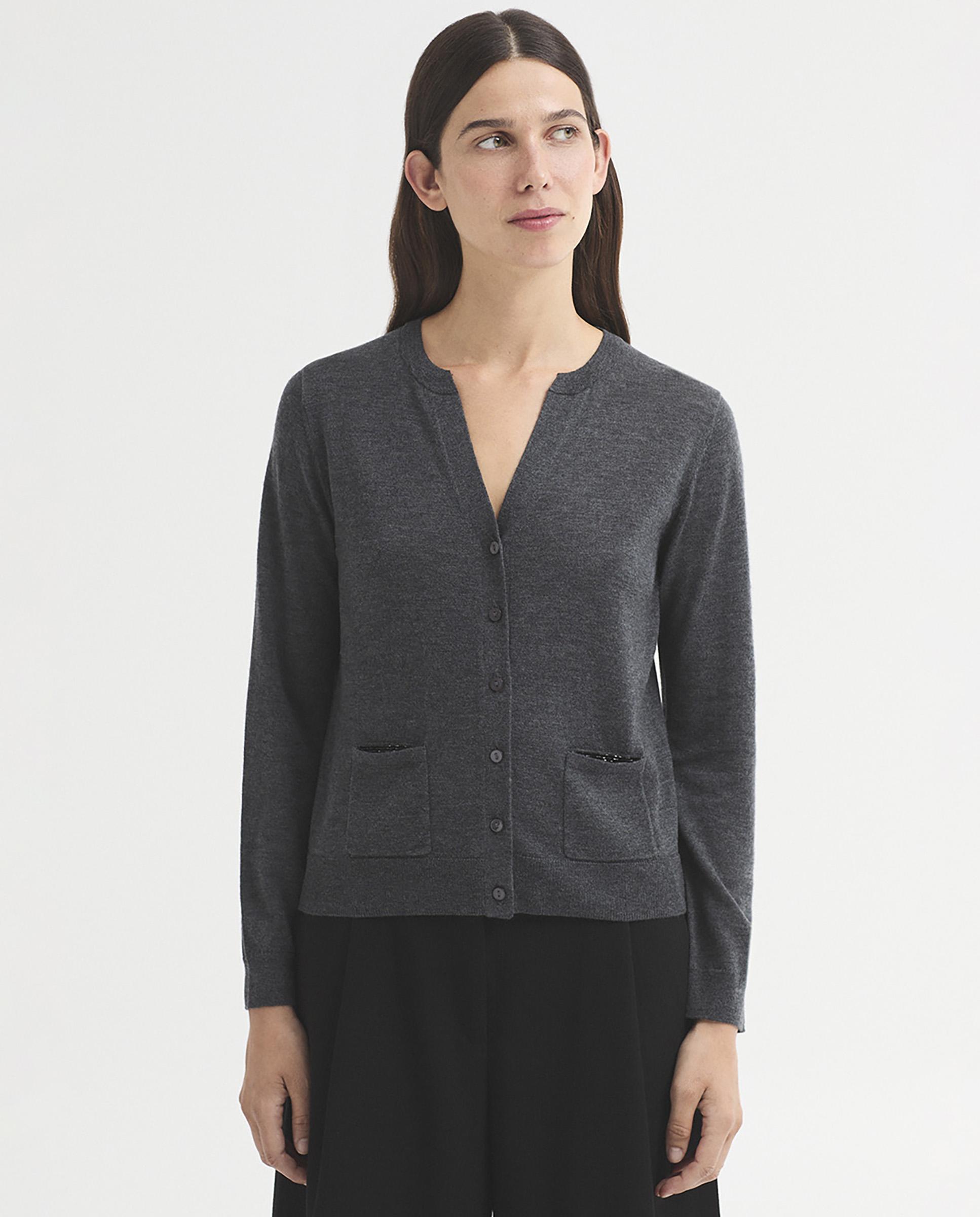 Cárdigan de mujer de punto 100% lana con bolsillos - Nice Things - Gris Gris-1