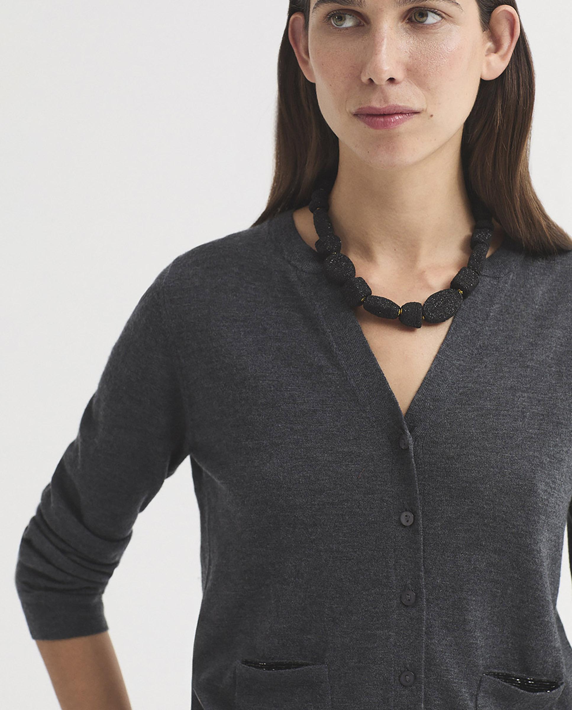 Cárdigan de mujer de punto 100% lana con bolsillos - Nice Things - Gris Gris-2