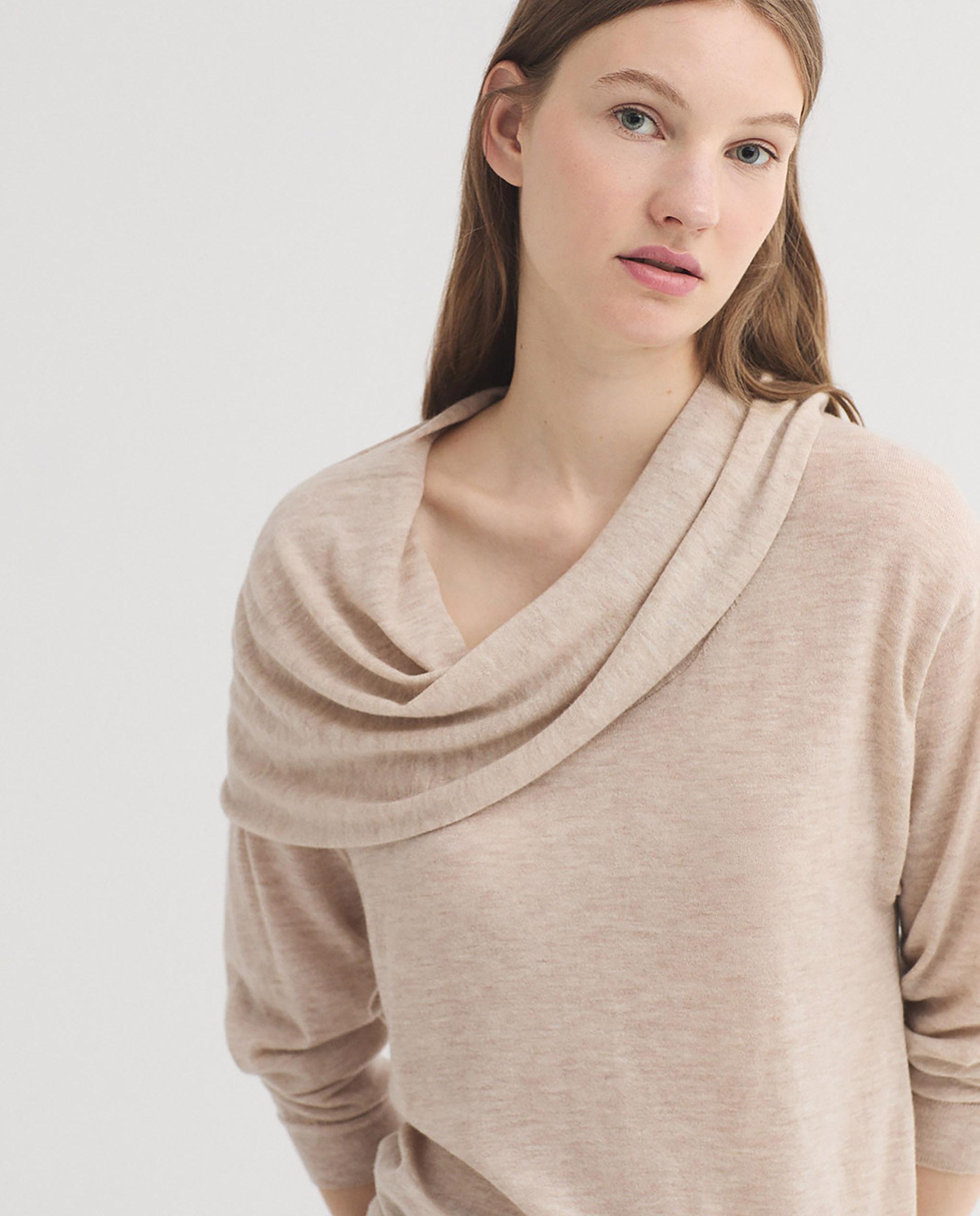 Jersey de mujer 100% lana liso - Nice Things - Beige Beige-5