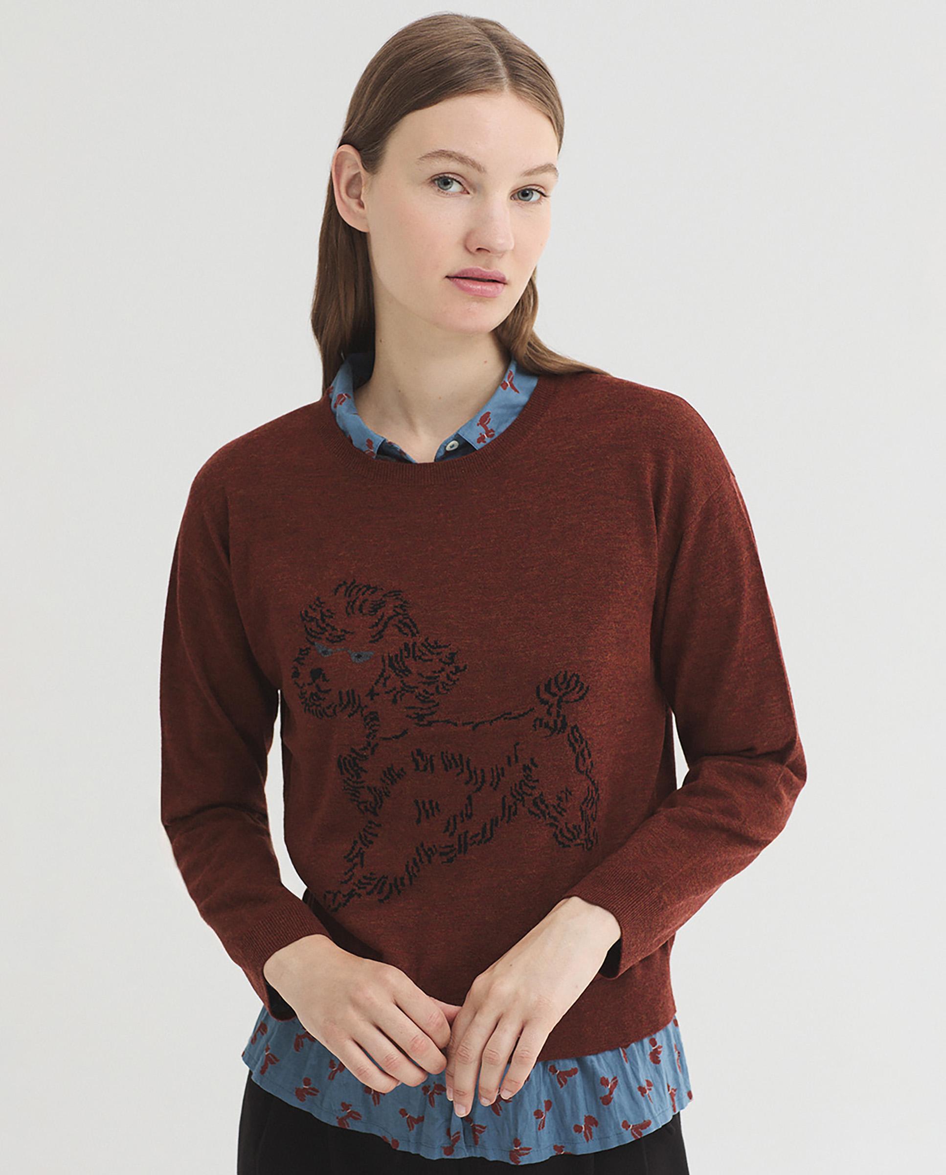 Jersey de mujer 100% lana con intarsia frontal - Nice Things - Marrón Marrón-1