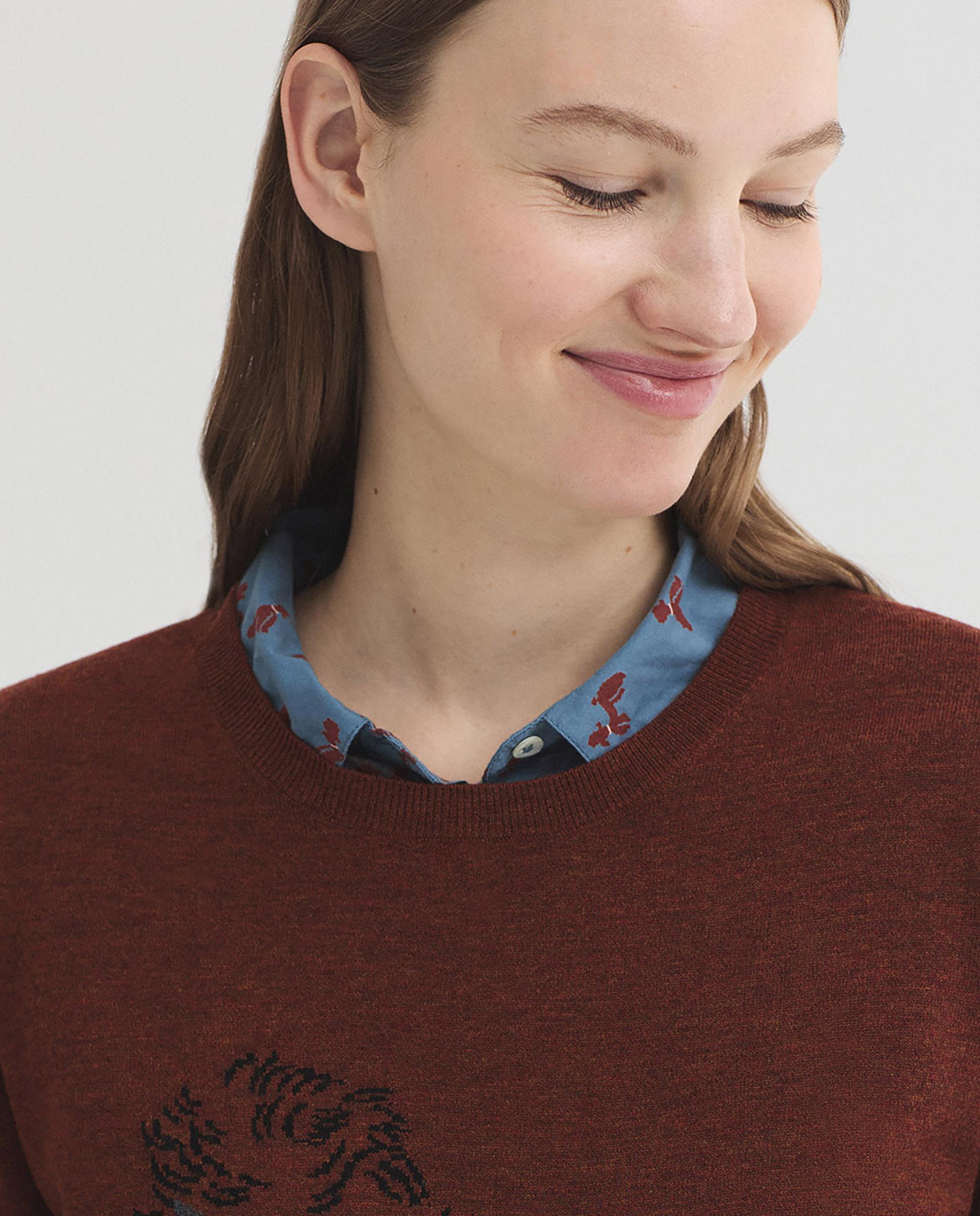 Jersey de mujer 100% lana con intarsia frontal - Nice Things - Marrón Marrón-2