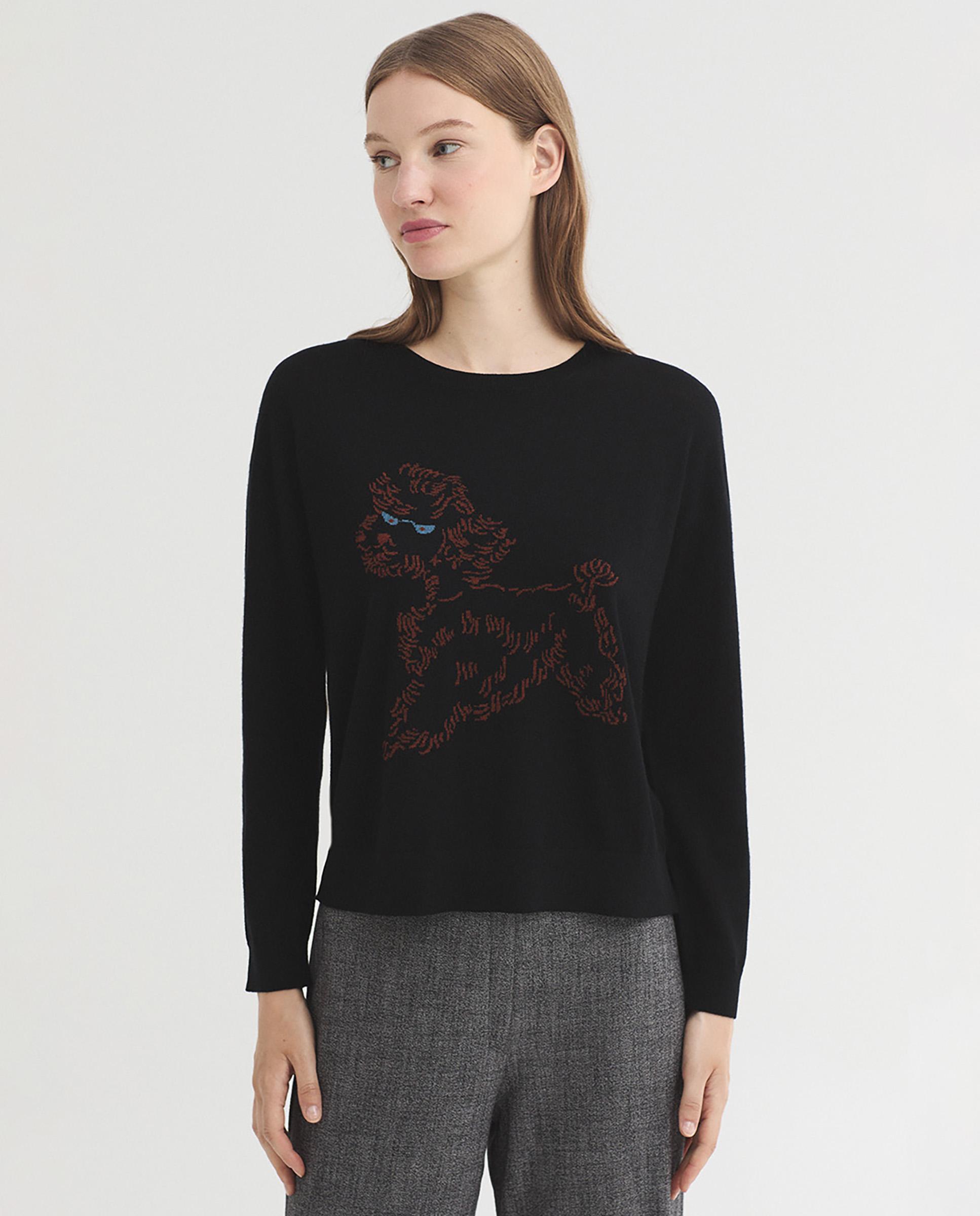 Jersey de mujer 100% lana con intarsia frontal - Nice Things - Negro Negro-1