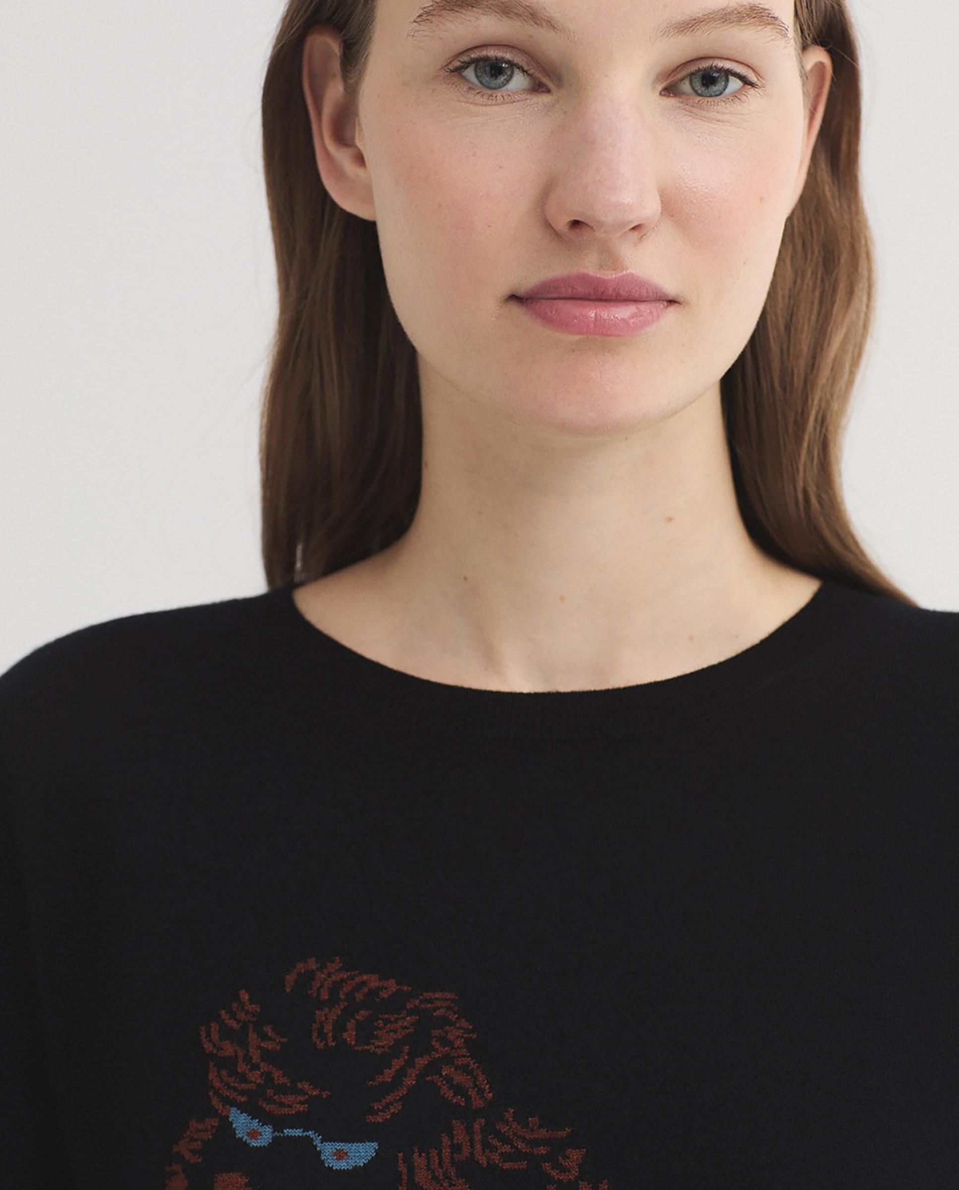 Jersey de mujer 100% lana con intarsia frontal - Nice Things - Negro Negro-2