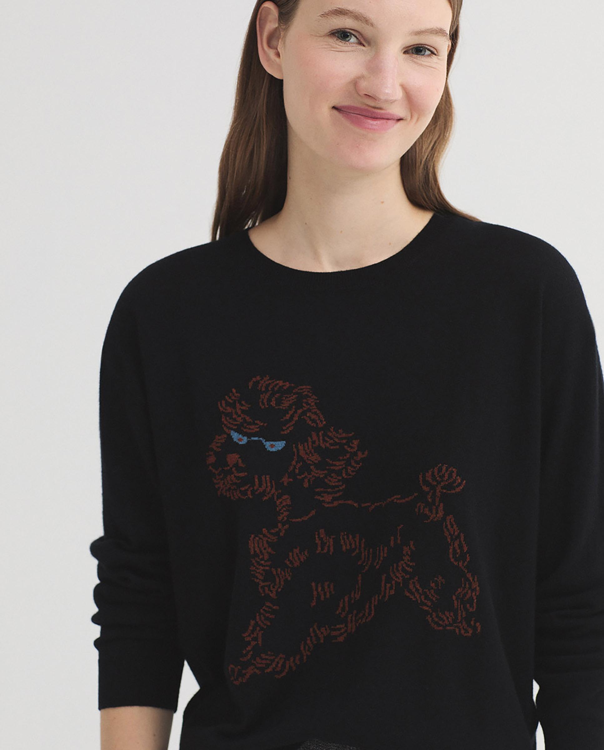 Jersey de mujer 100% lana con intarsia frontal - Nice Things - Negro Negro-5