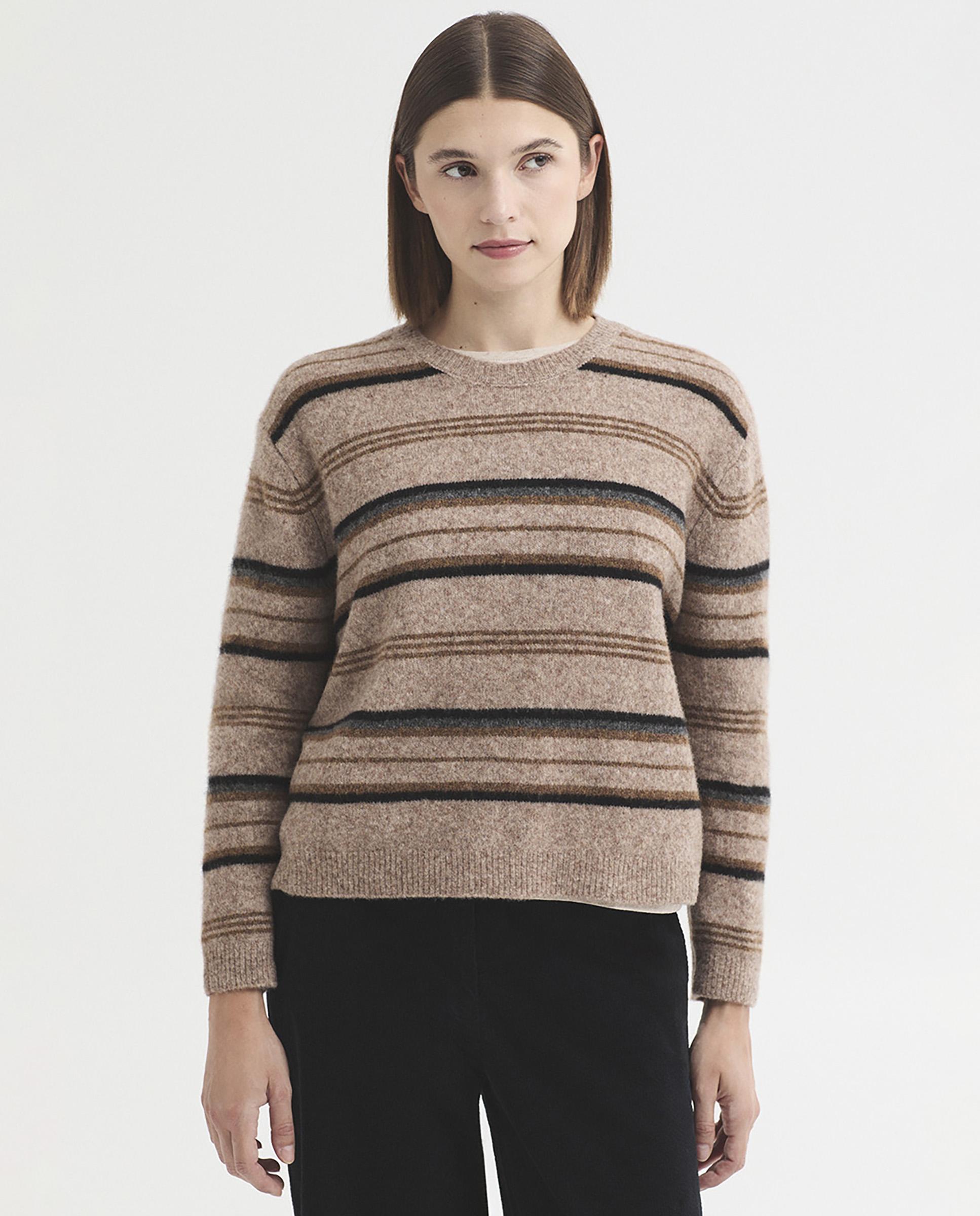 Jersey de mujer de rayas con cuello redondo - Nice Things - Beige Beige-1