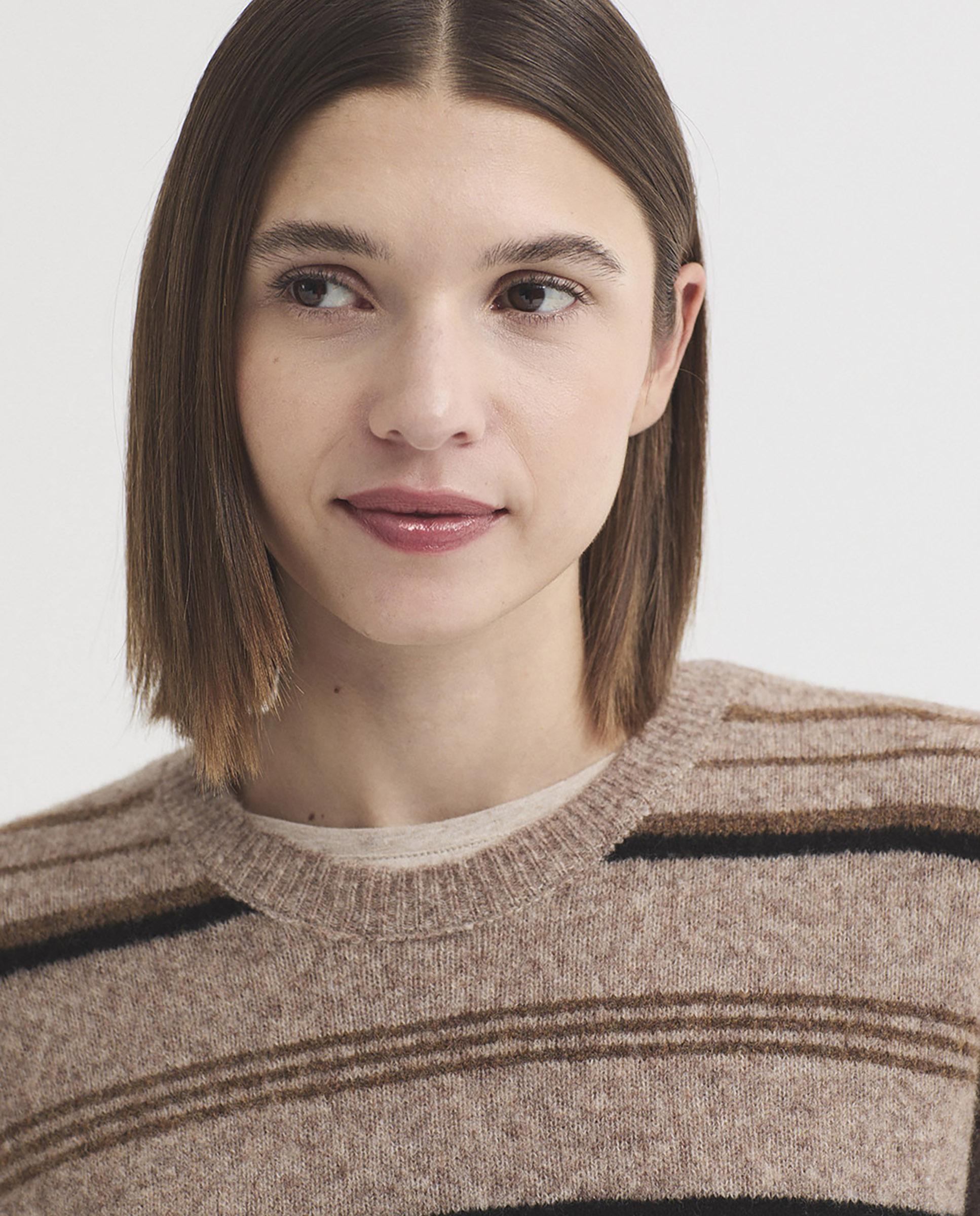Jersey de mujer de rayas con cuello redondo - Nice Things - Beige Beige-2