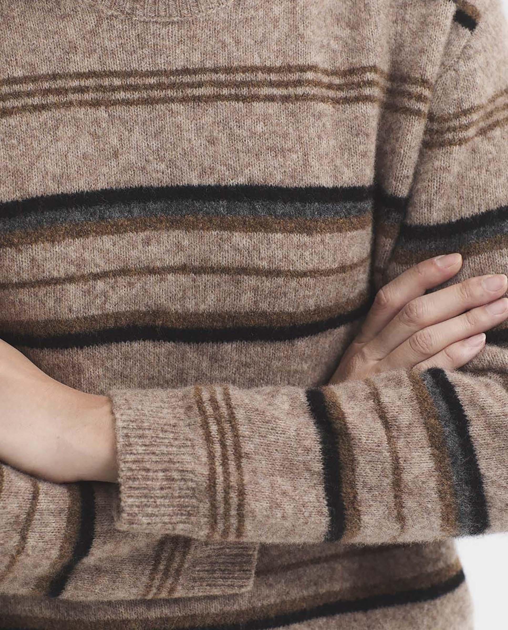 Jersey de mujer de rayas con cuello redondo - Nice Things - Beige Beige-3