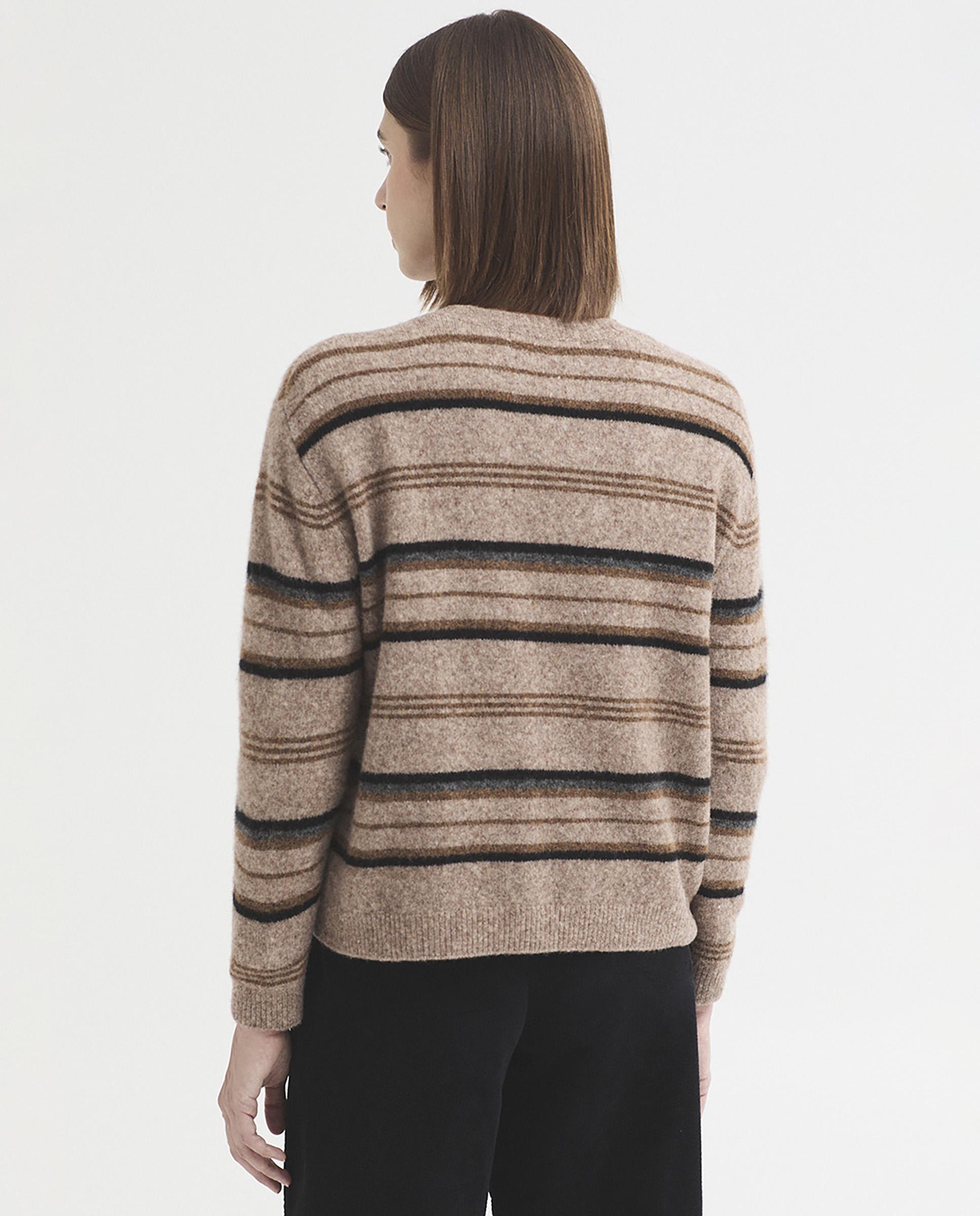 Jersey de mujer de rayas con cuello redondo - Nice Things - Beige Beige-4