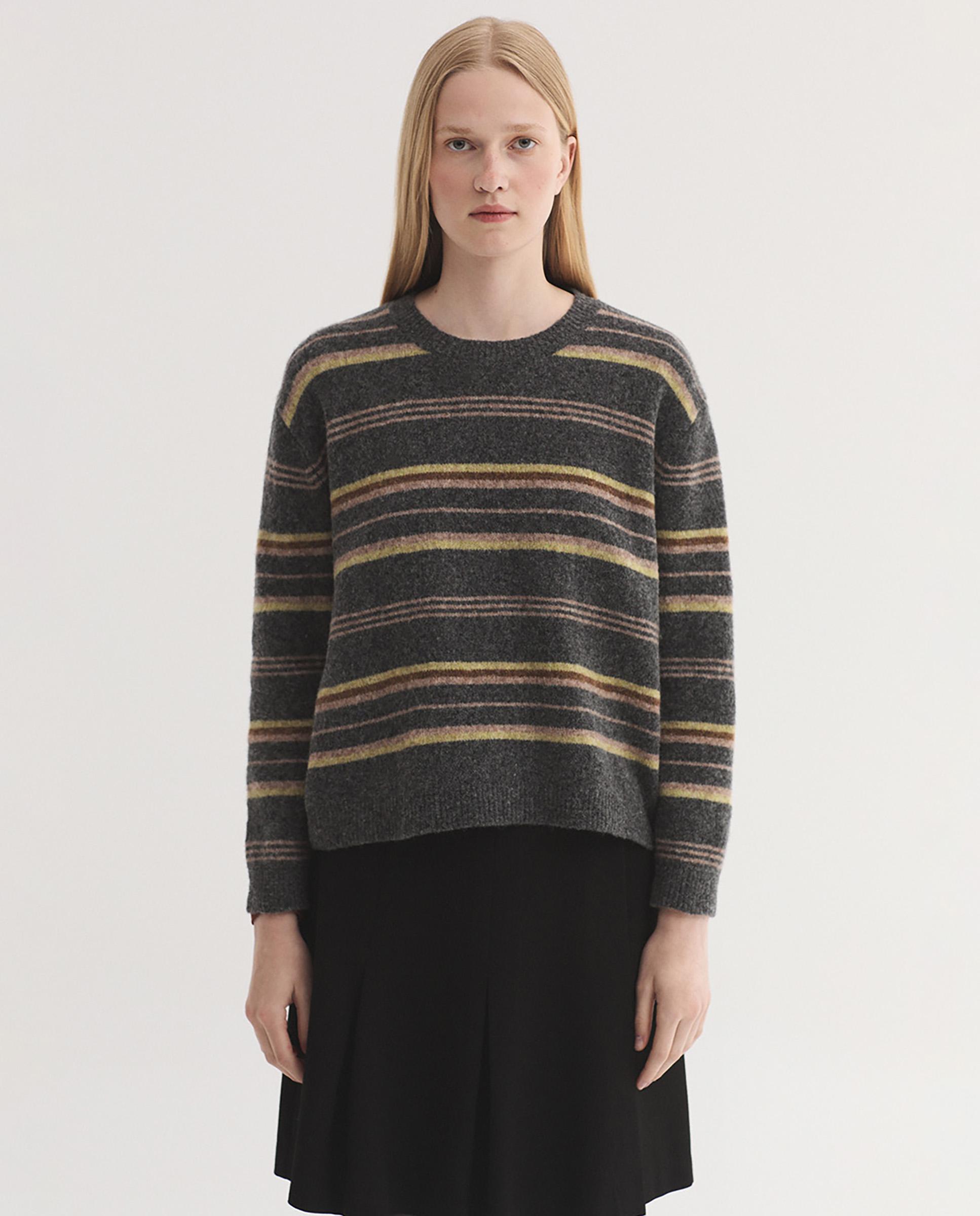 Jersey de mujer con cuello redondo de rayas - Nice Things - Gris Gris-1