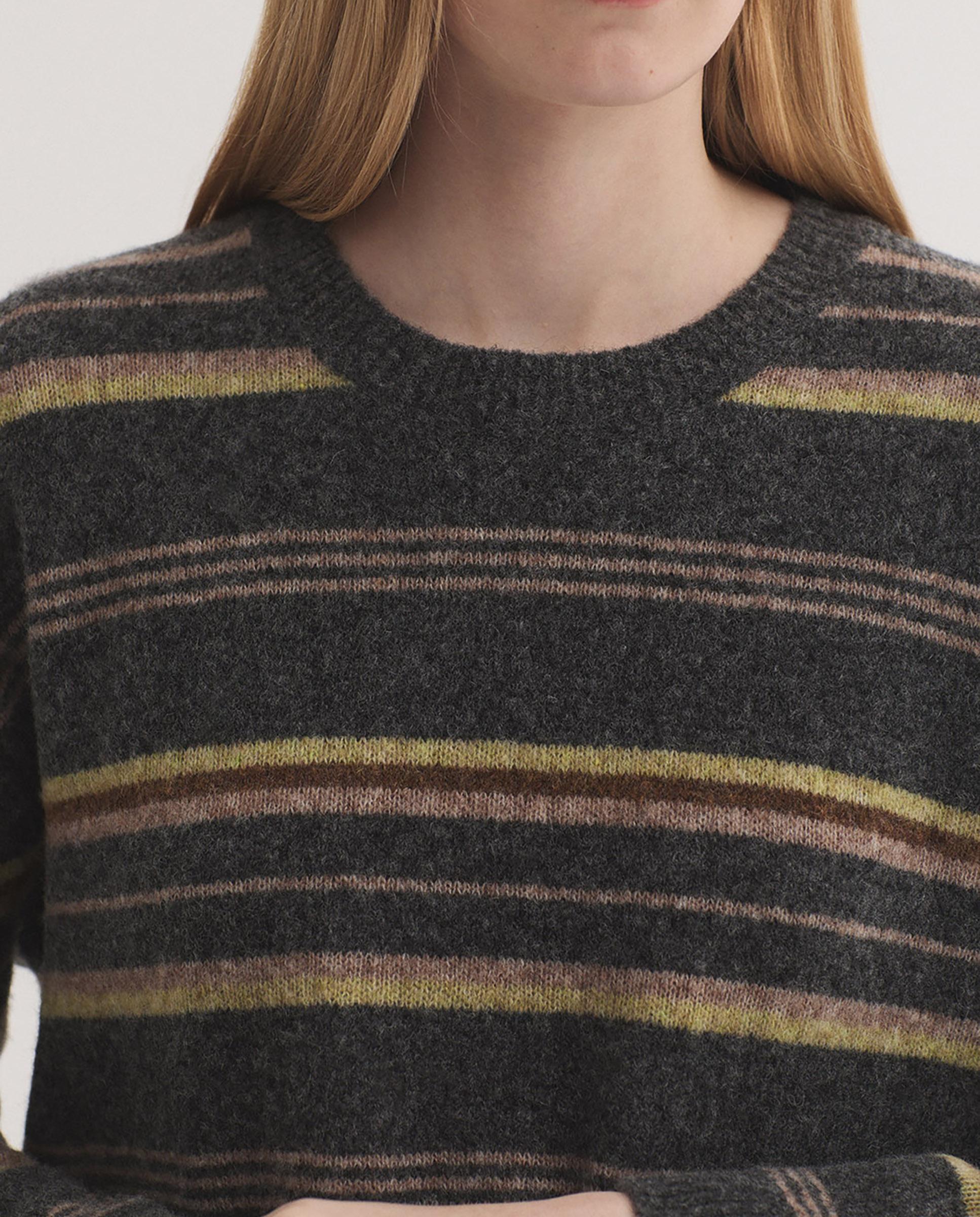 Jersey de mujer con cuello redondo de rayas - Nice Things - Gris Gris-3