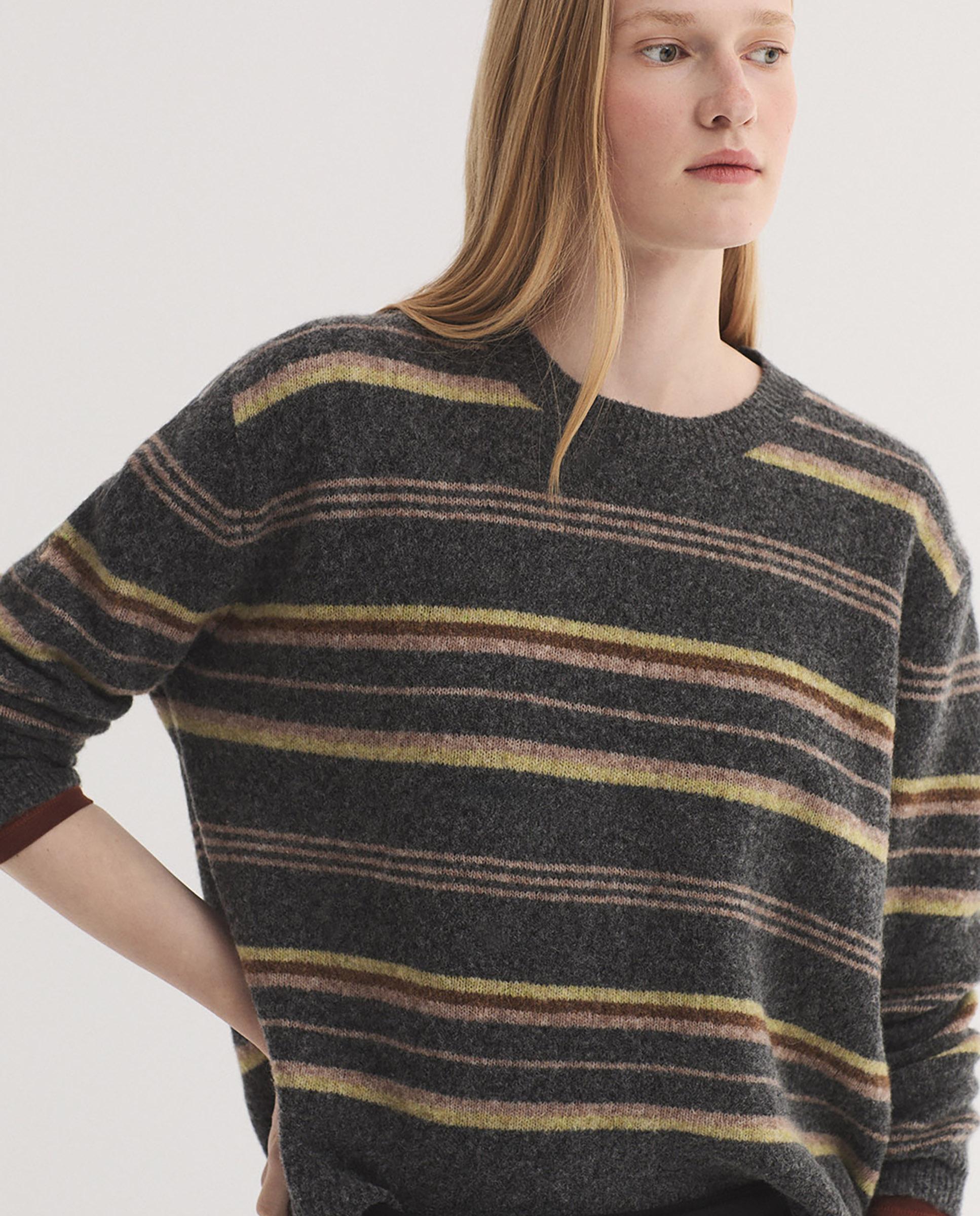 Jersey de mujer con cuello redondo de rayas - Nice Things - Gris Gris-5