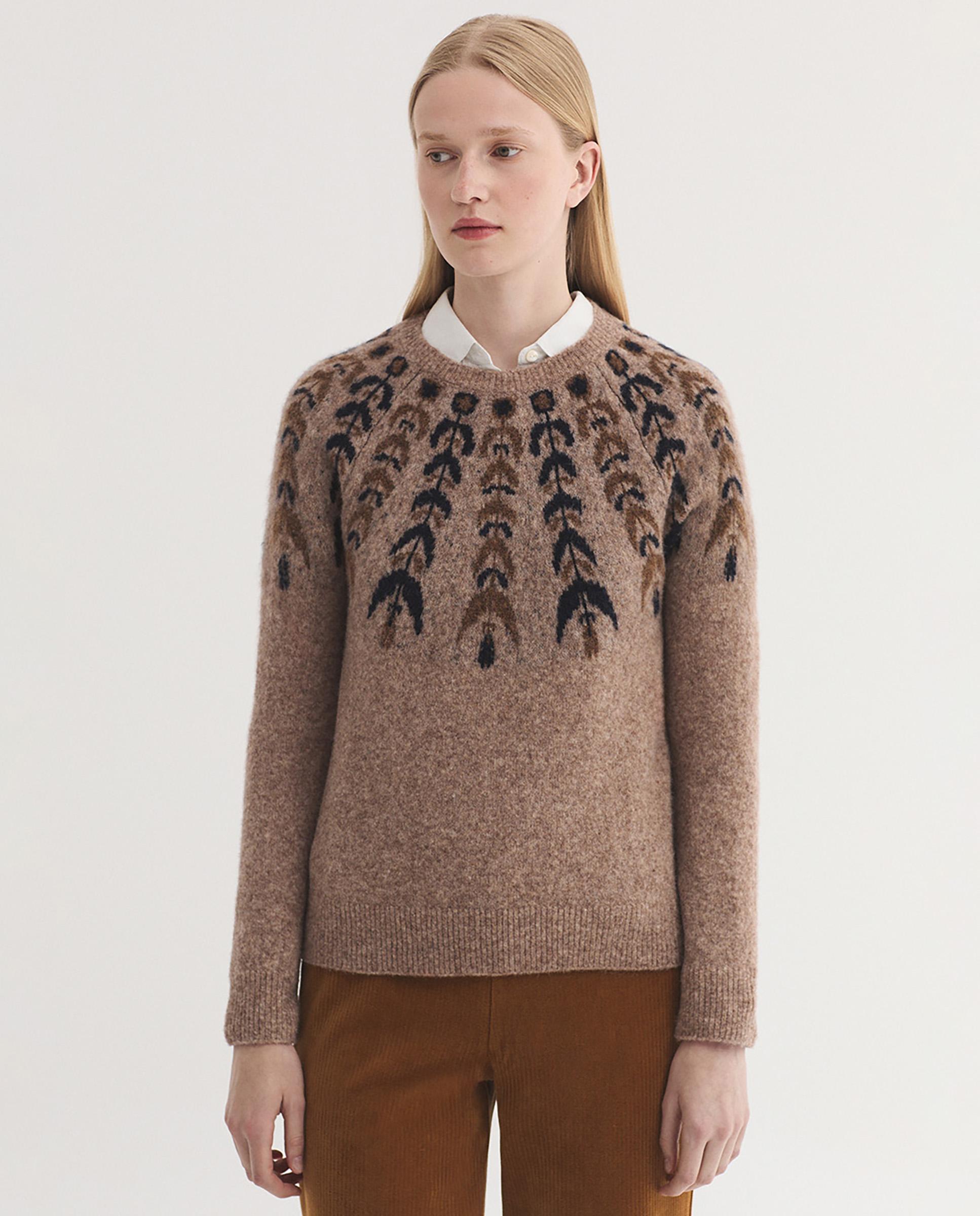 Jersey de mujer con detalle de greca y cuello redondo - Nice Things - Beige Beige-1