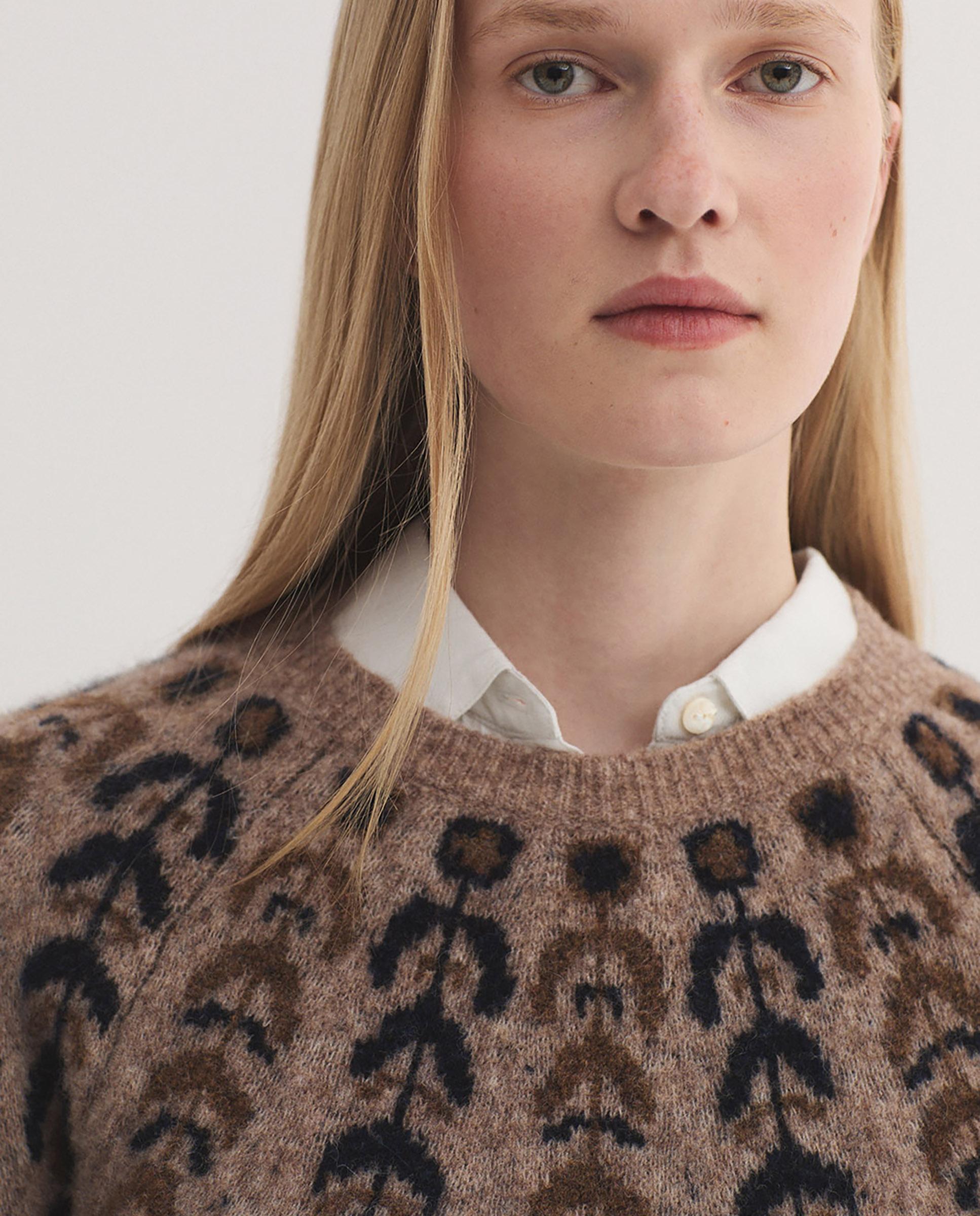 Jersey de mujer con detalle de greca y cuello redondo - Nice Things - Beige Beige-2