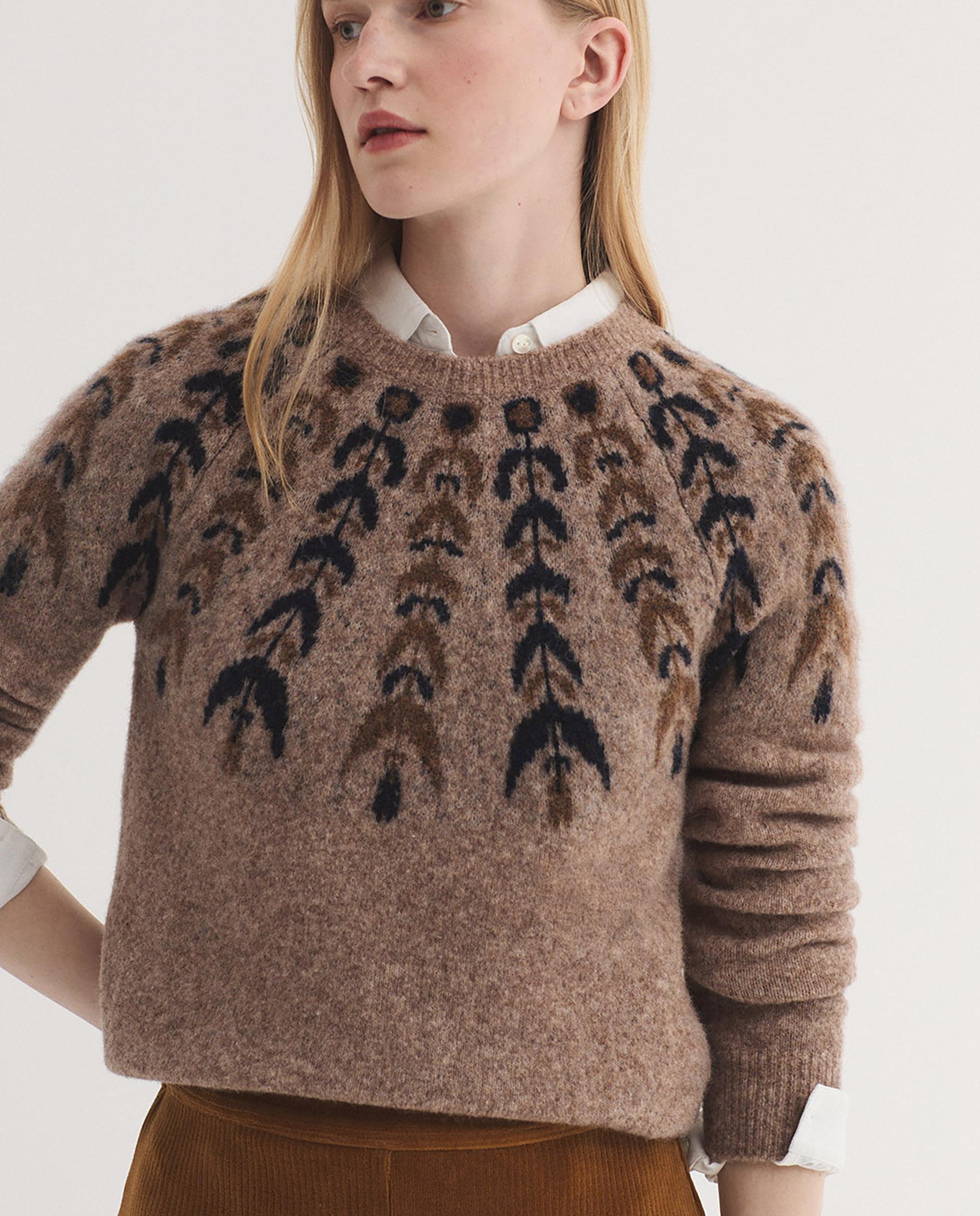 Jersey de mujer con detalle de greca y cuello redondo - Nice Things - Beige Beige-5