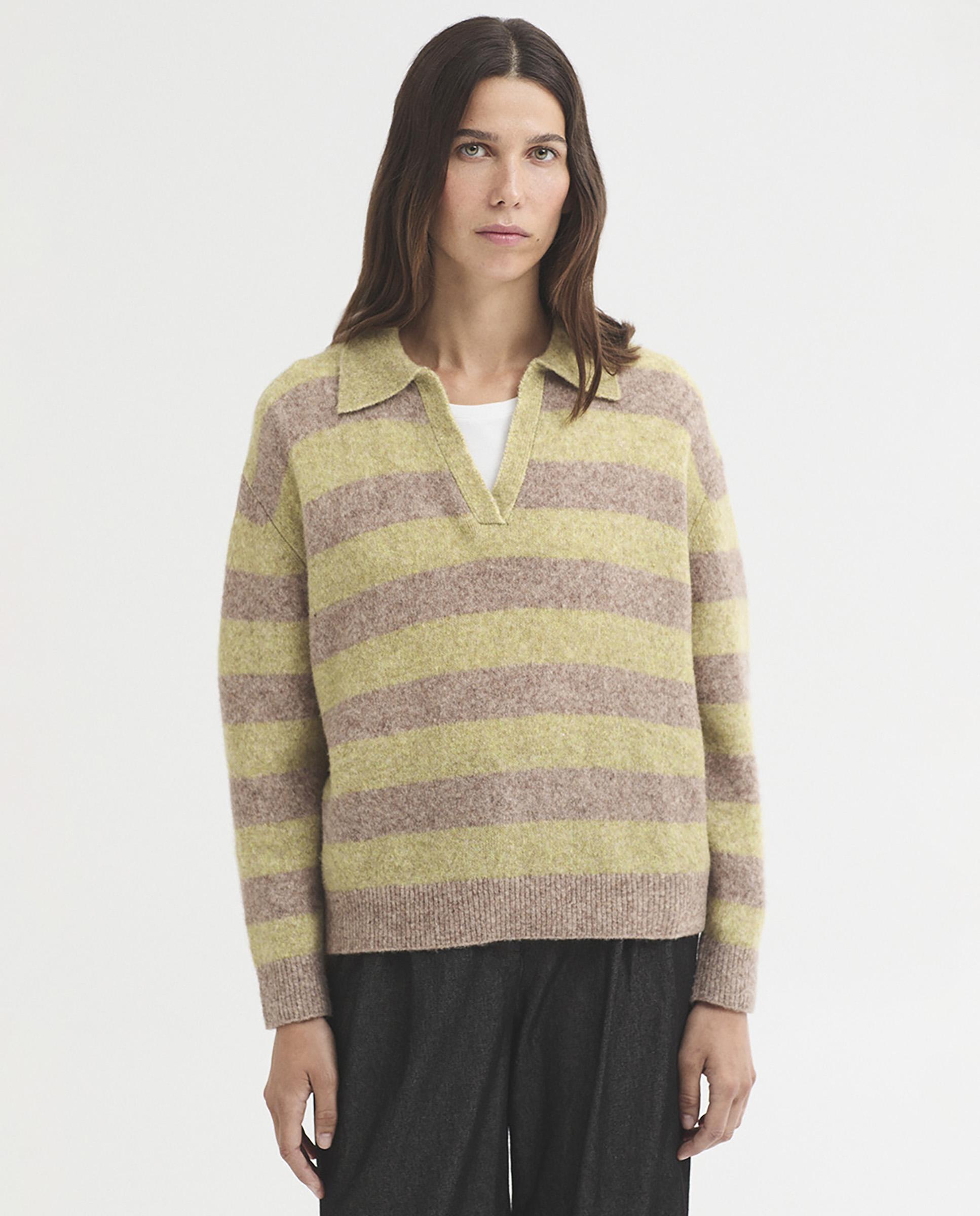 Jersey de mujer de rayas con cuello polo - Nice Things - Beige Beige-1