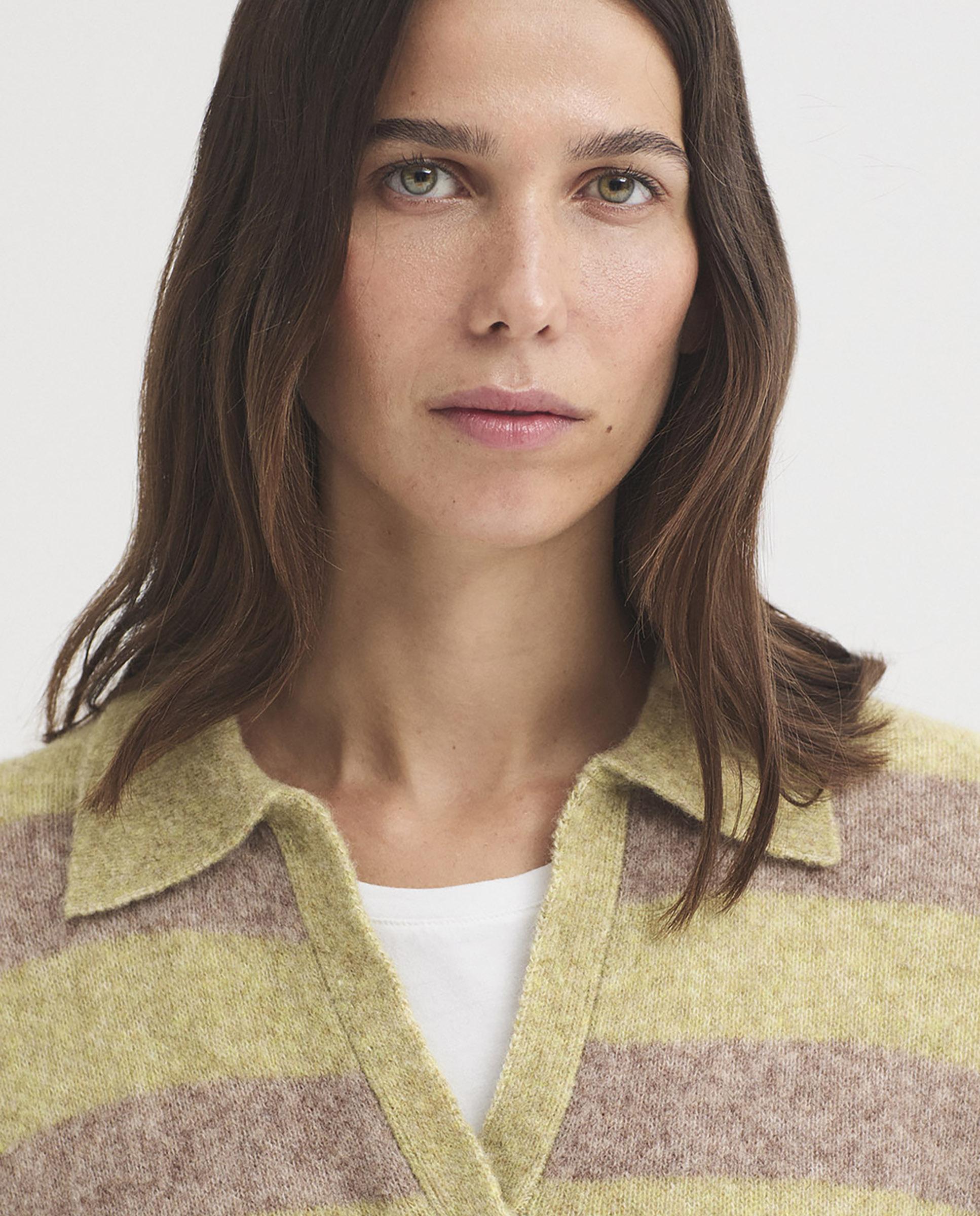 Jersey de mujer de rayas con cuello polo - Nice Things - Beige Beige-2