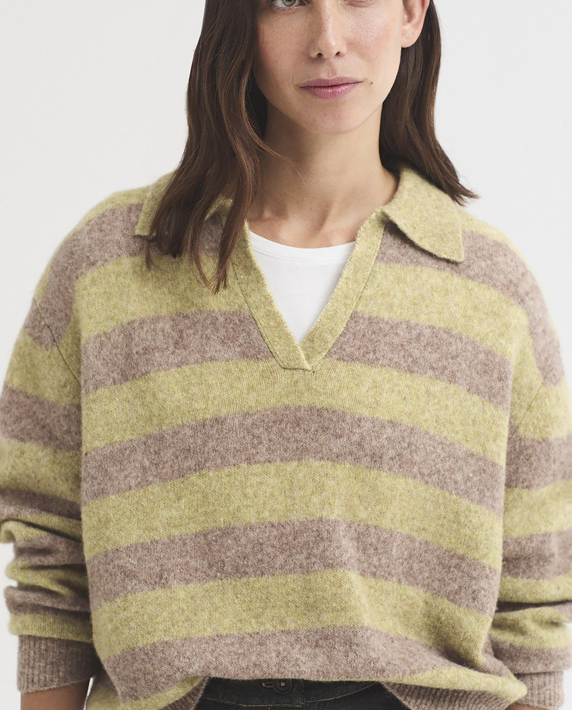 Jersey de mujer de rayas con cuello polo - Nice Things - Beige Beige-3