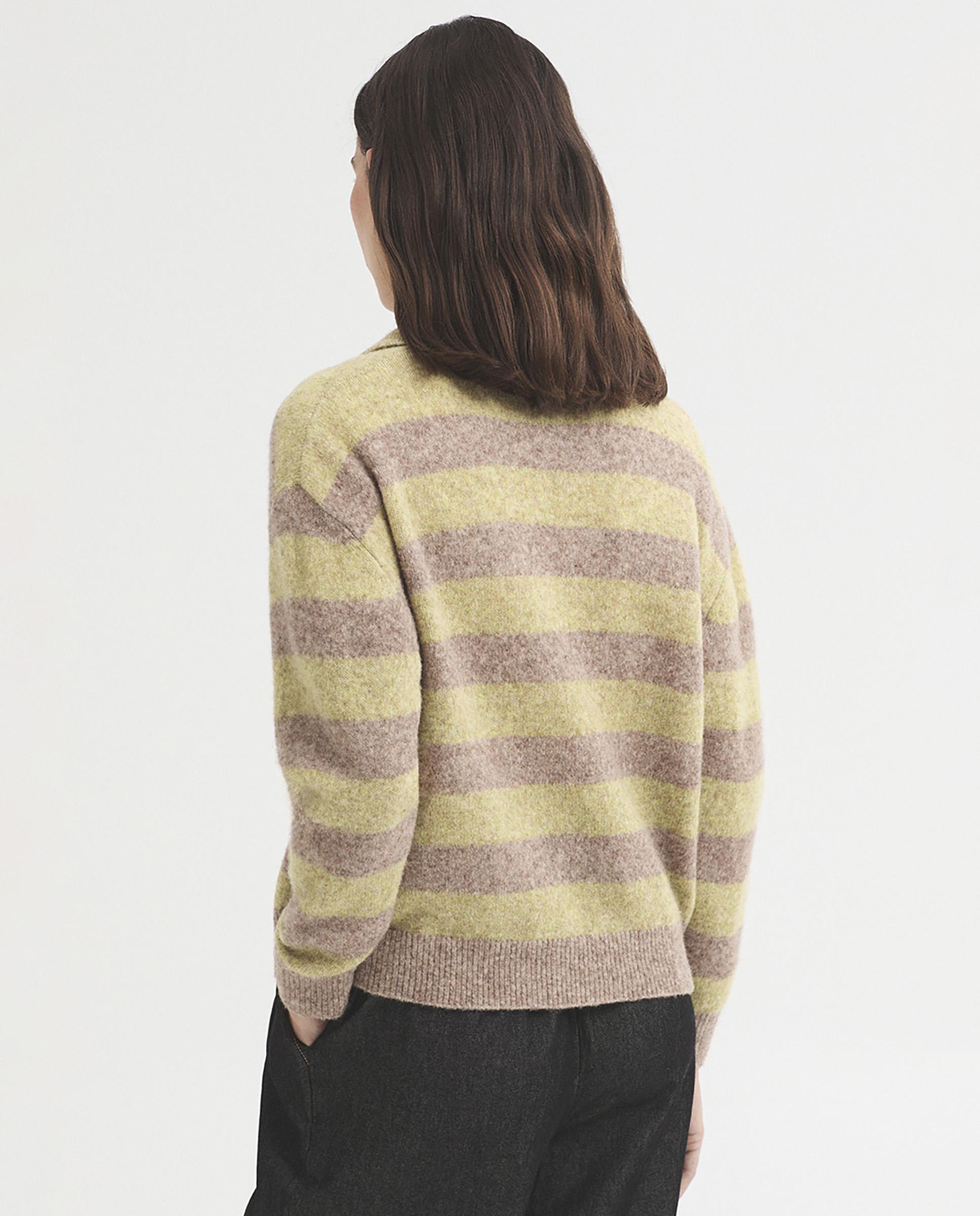 Jersey de mujer de rayas con cuello polo - Nice Things - Beige Beige-4