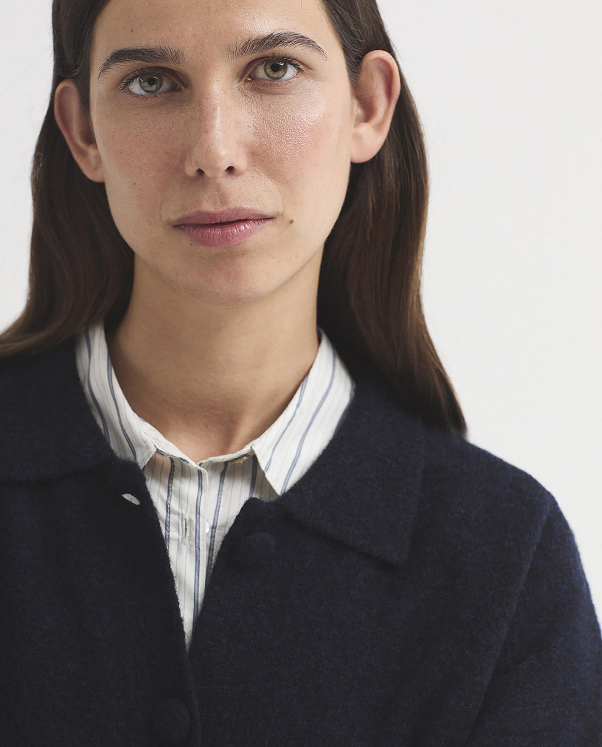 Cárdigan de mujer de punto en lana con cuello camisero - Nice Things - Azul marino Azul marino-3