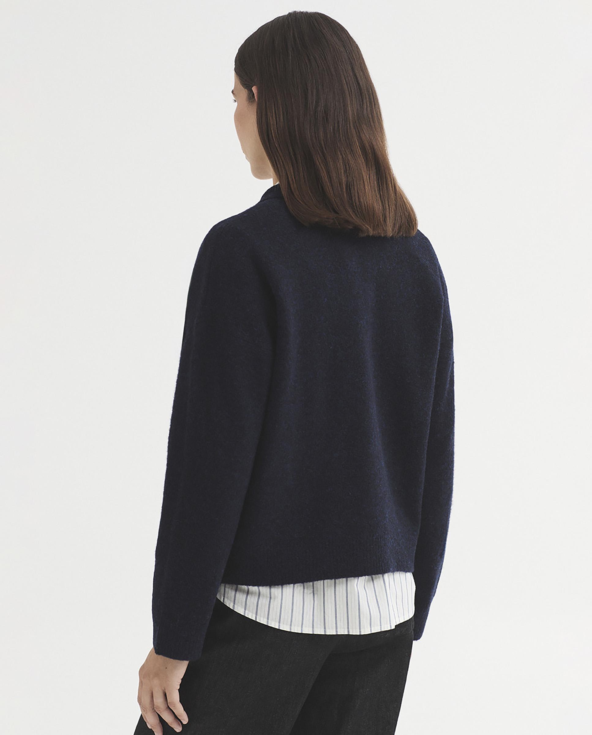 Cárdigan de mujer de punto en lana con cuello camisero - Nice Things - Azul marino Azul marino-5