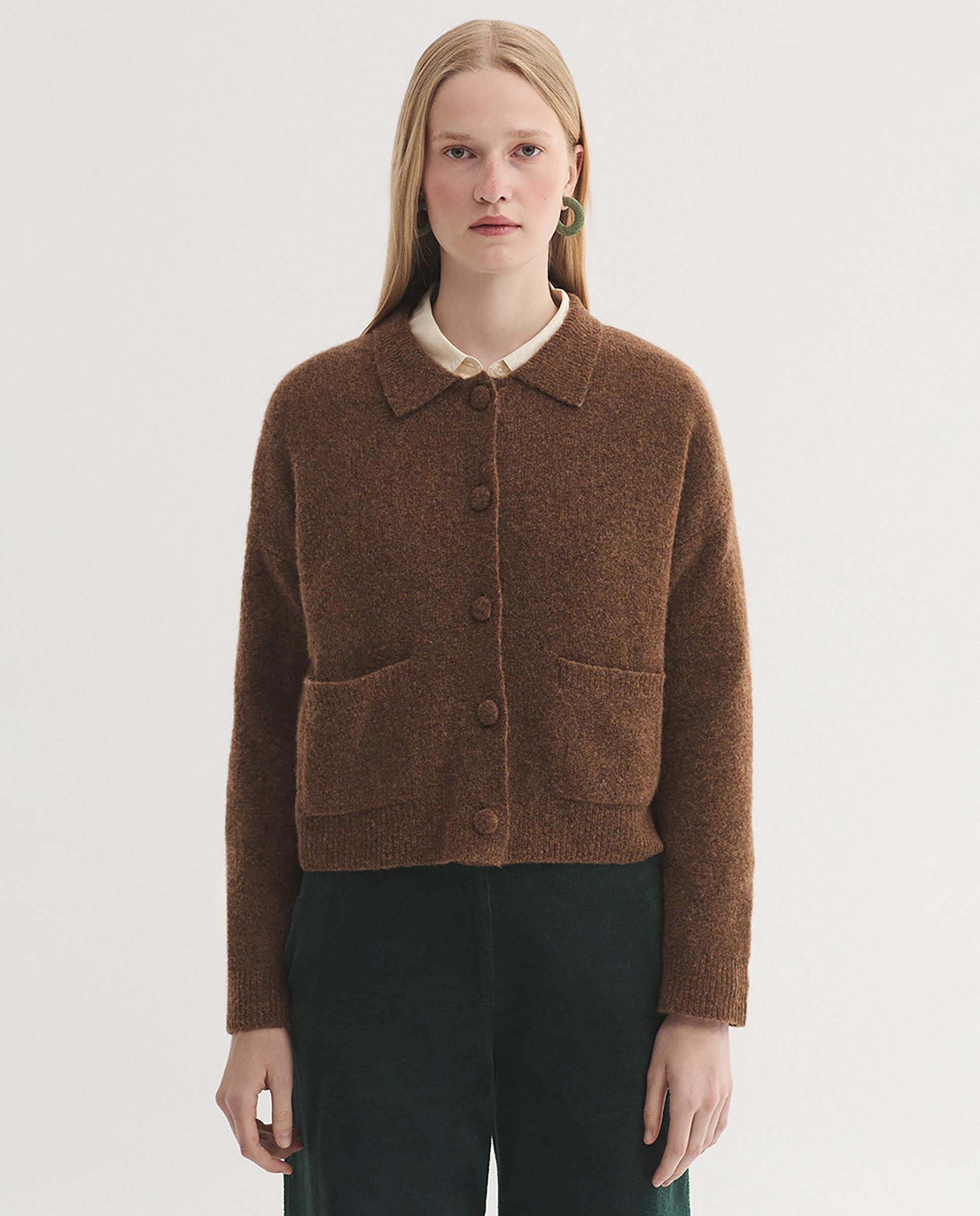 Jersey de punto de mujer con cuello camisero y bolsillos - Nice Things - Marrón Marrón-1