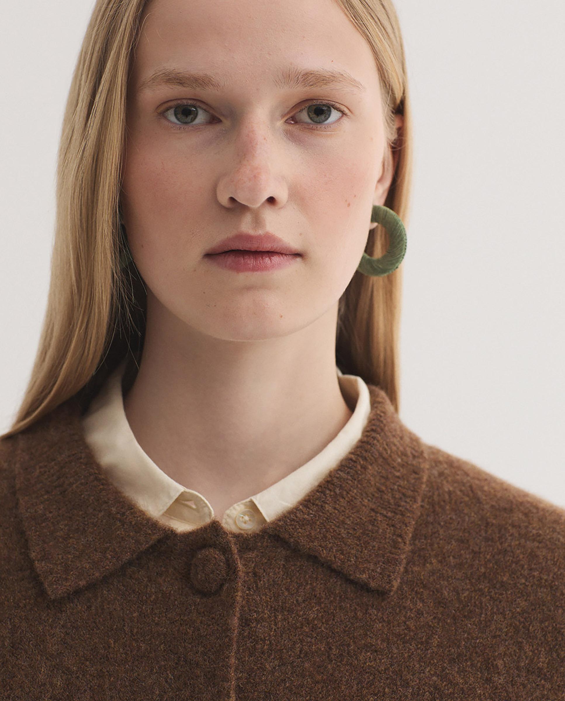 Jersey de punto de mujer con cuello camisero y bolsillos - Nice Things - Marrón Marrón-2