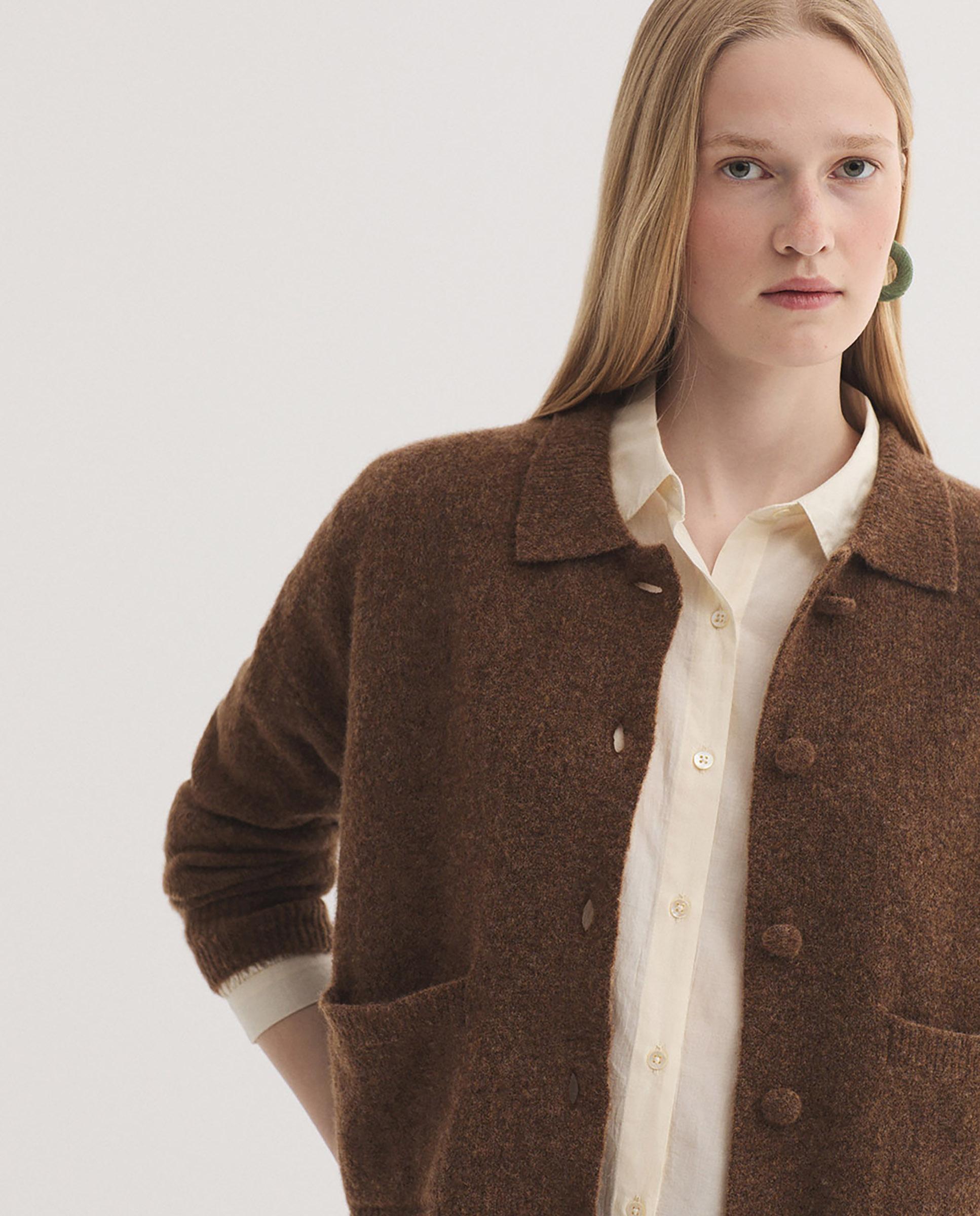Jersey de punto de mujer con cuello camisero y bolsillos - Nice Things - Marrón Marrón-5