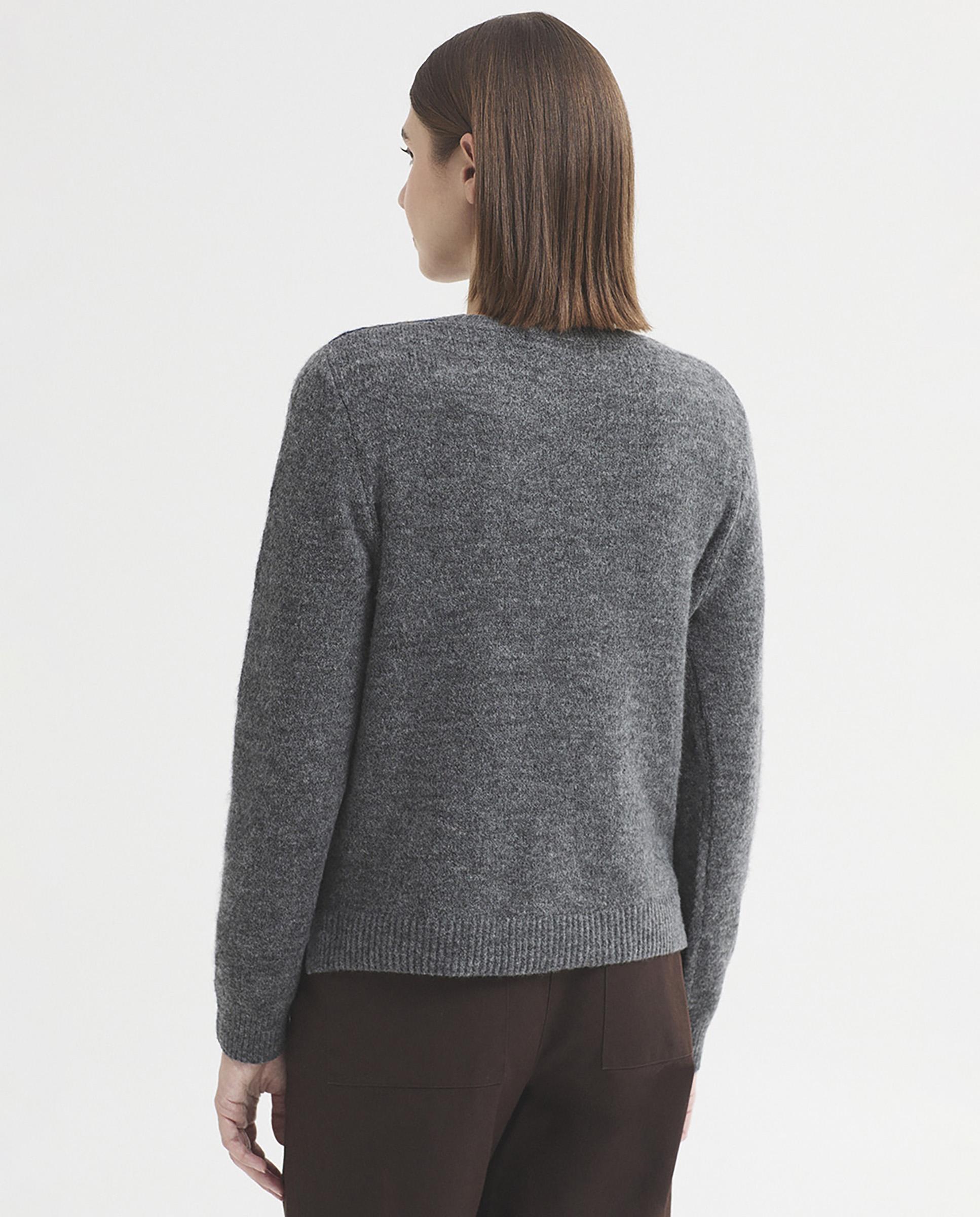 Jersey de mujer con jacquard de flores y cuello redondo - Nice Things - Gris Gris-4