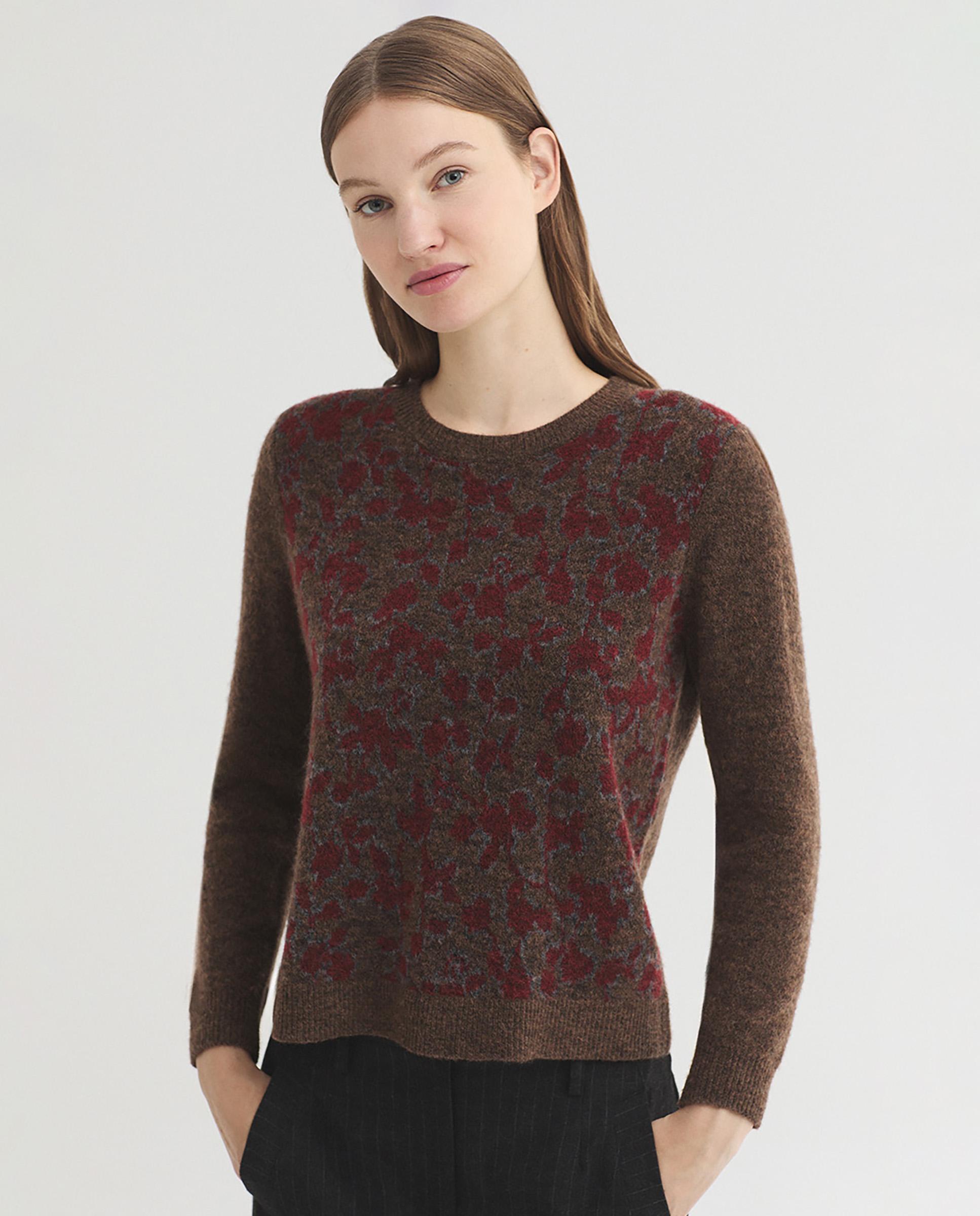 Jersey de mujer jacquard de flores - Nice Things - Marrón Marrón-1