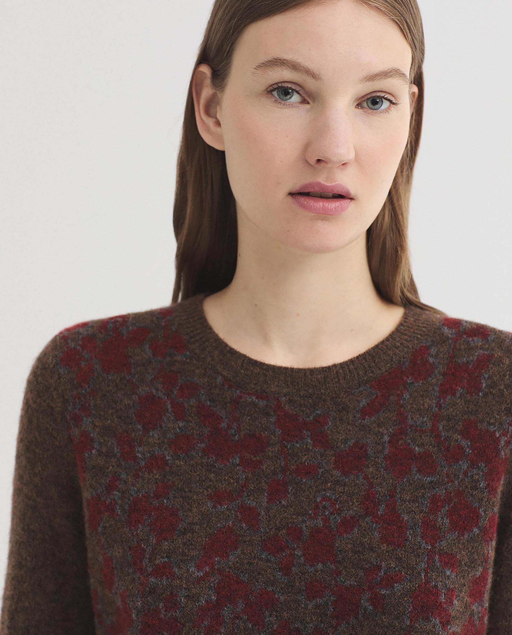 Jersey de mujer jacquard de flores - Nice Things - Marrón Marrón-2