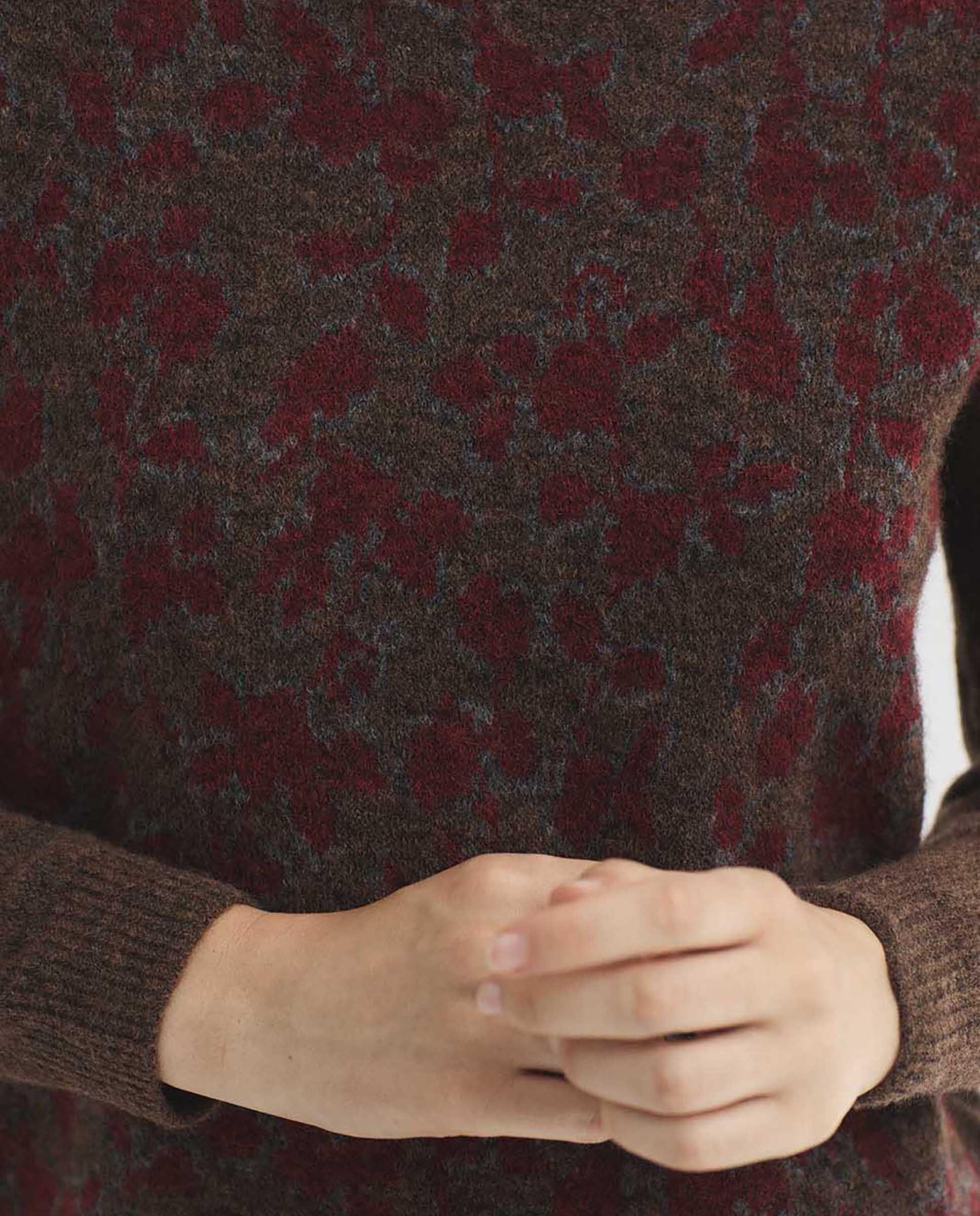 Jersey de mujer jacquard de flores - Nice Things - Marrón Marrón-3