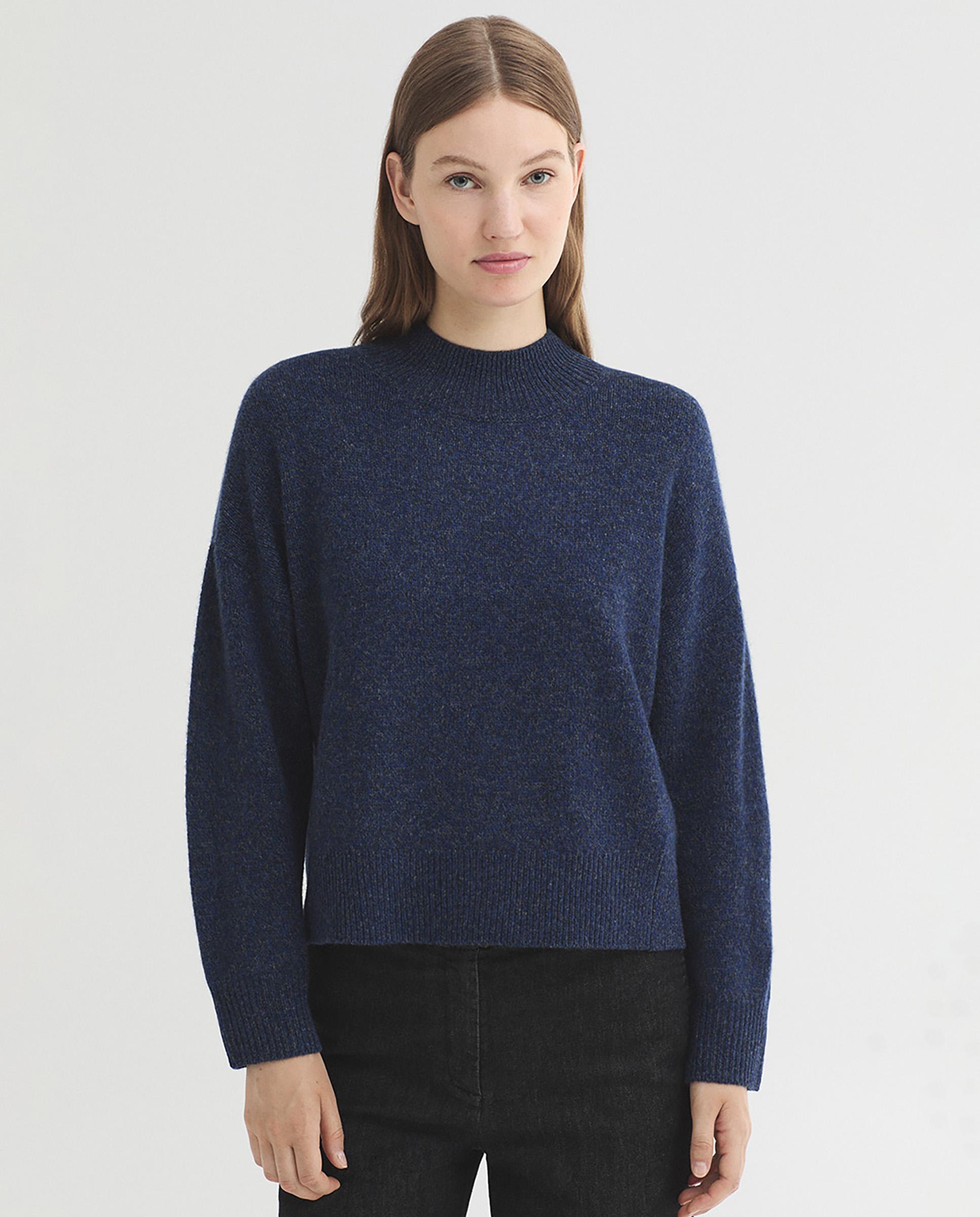 Jersey de mujer 100% lana con cuello alto - Nice Things - Azul Azul-1